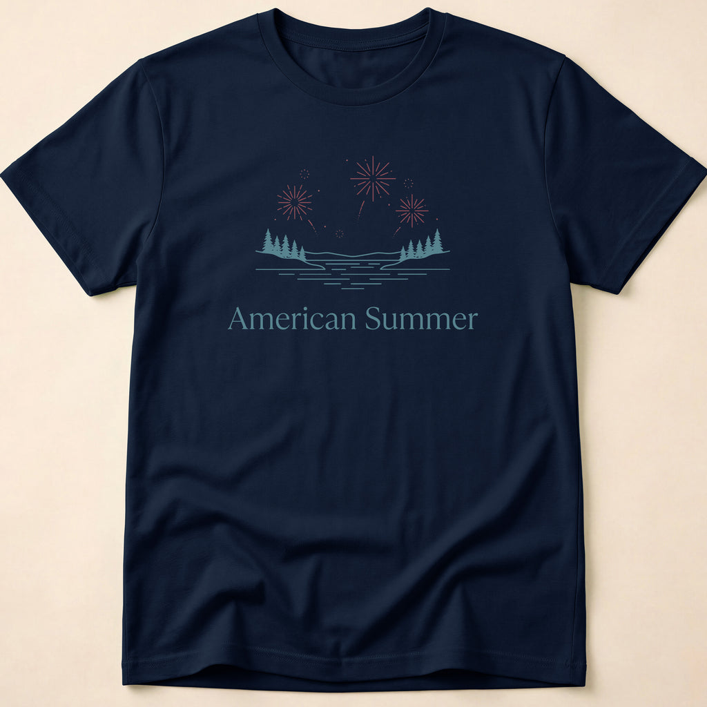 American Summer Minimalist Lake Fireworks T-Shirt