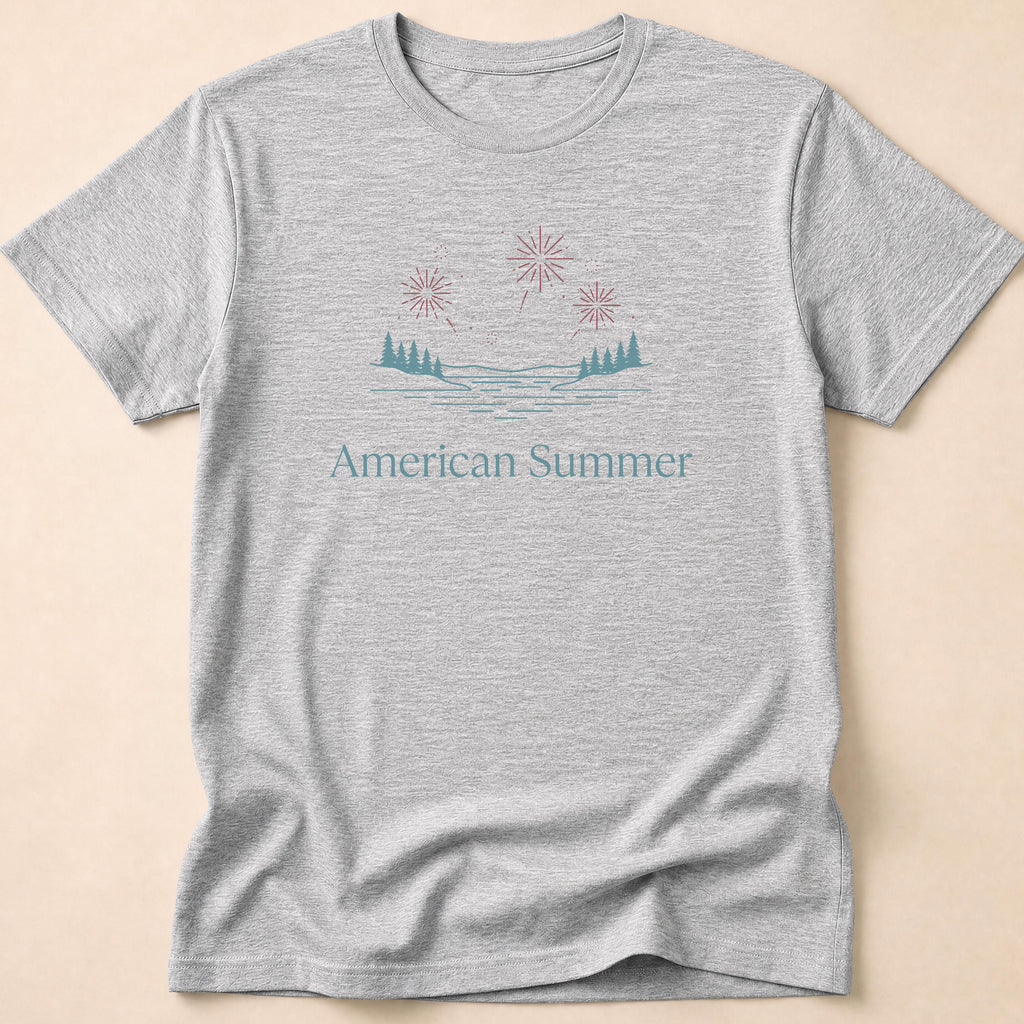 American Summer Minimalist Lake Fireworks T-Shirt