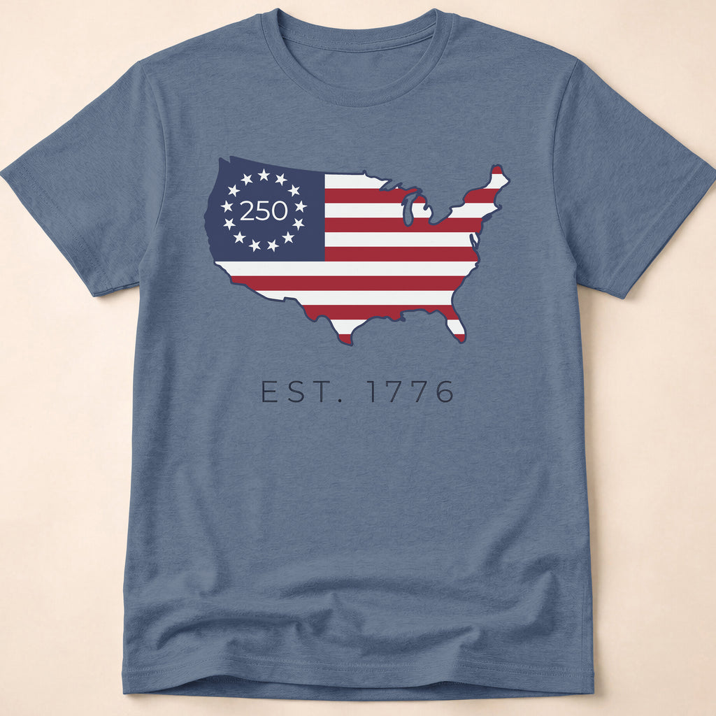 Est. 1776 USA Map 250th Anniversary Flag T-Shirt