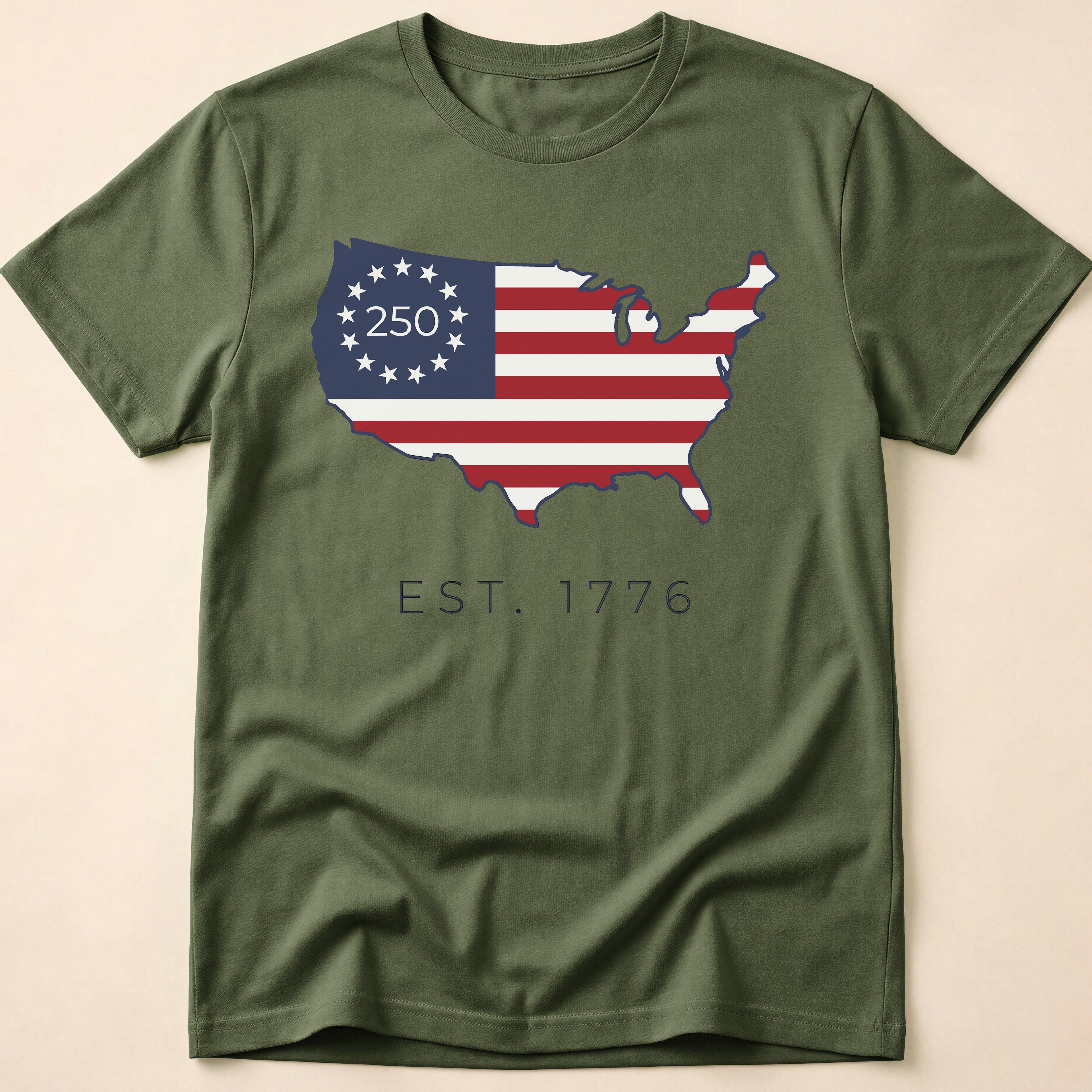 Est. 1776 USA Map 250th Anniversary Flag T-Shirt