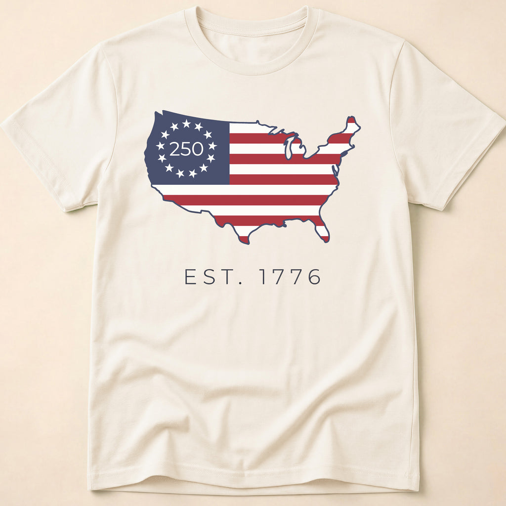 Est. 1776 USA Map 250th Anniversary Flag T-Shirt