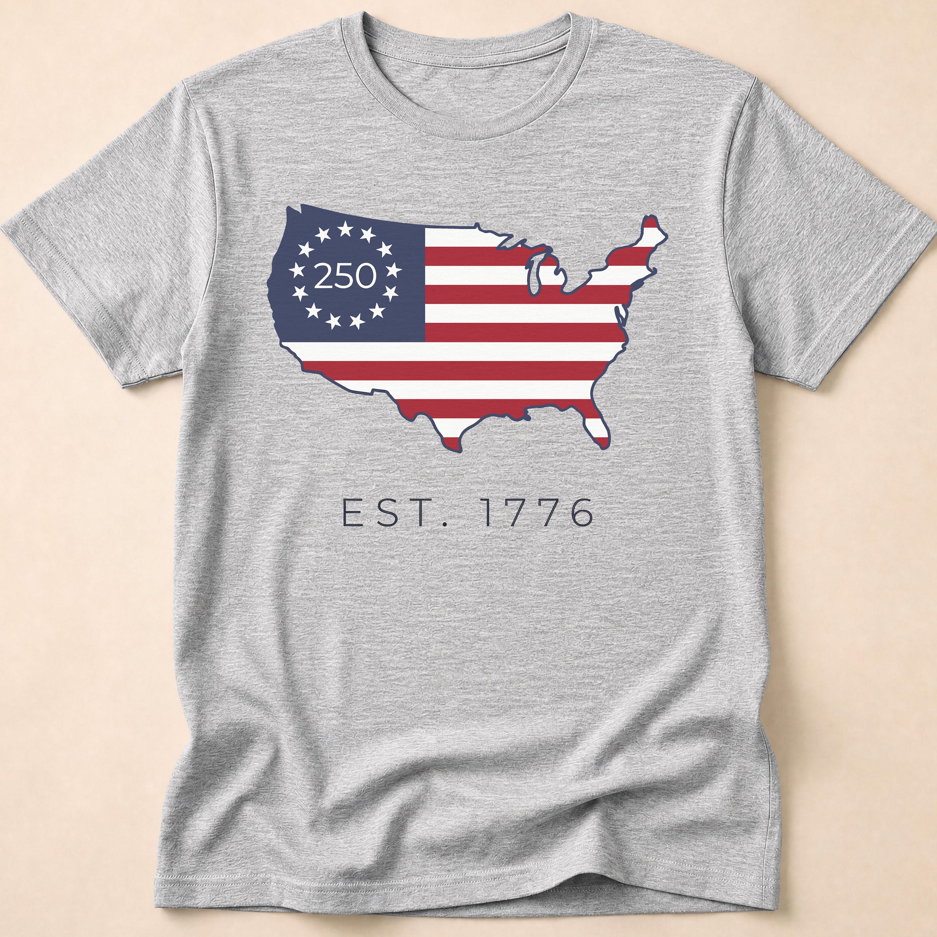 Est. 1776 USA Map 250th Anniversary Flag T-Shirt