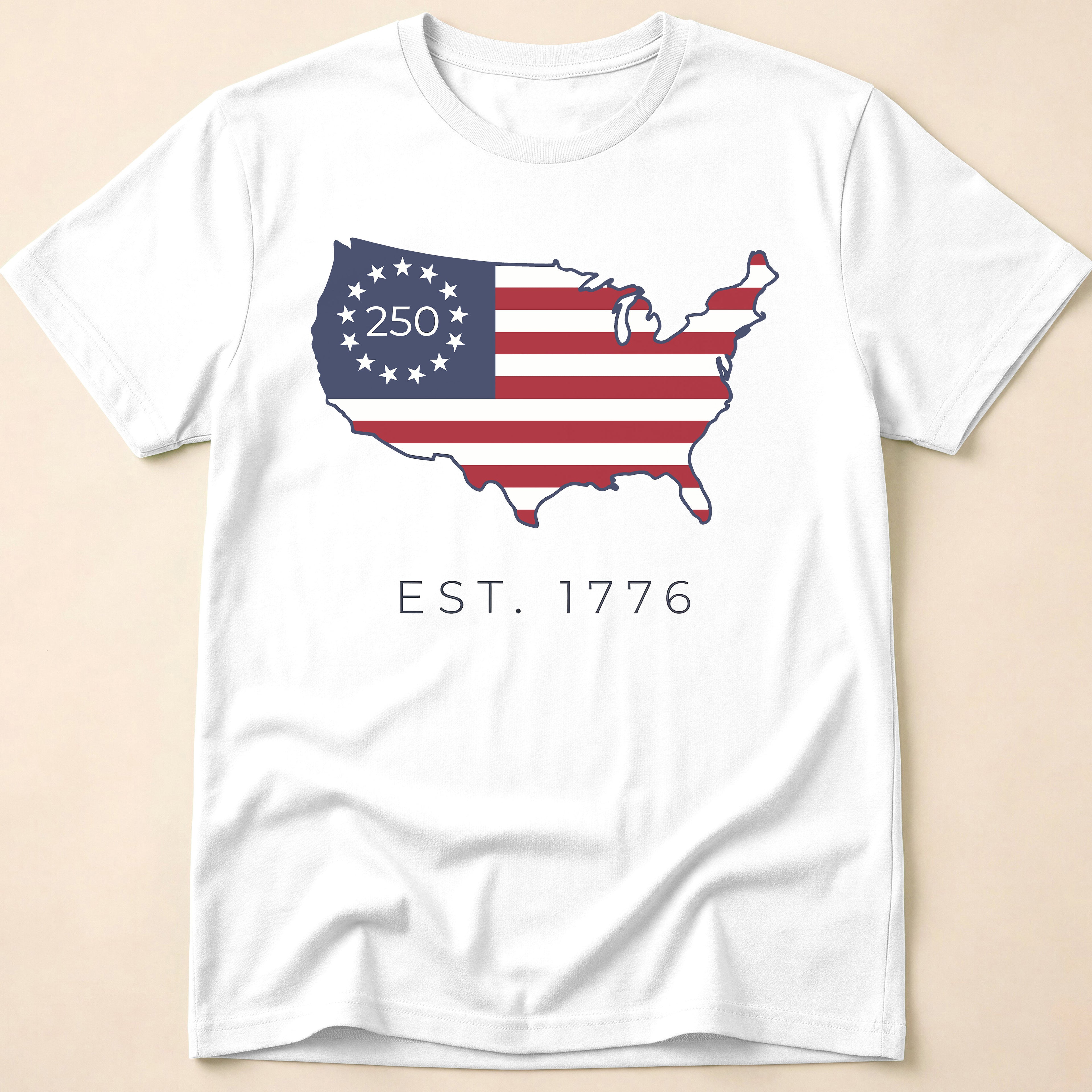 Est. 1776 USA Map 250th Anniversary Flag T-Shirt
