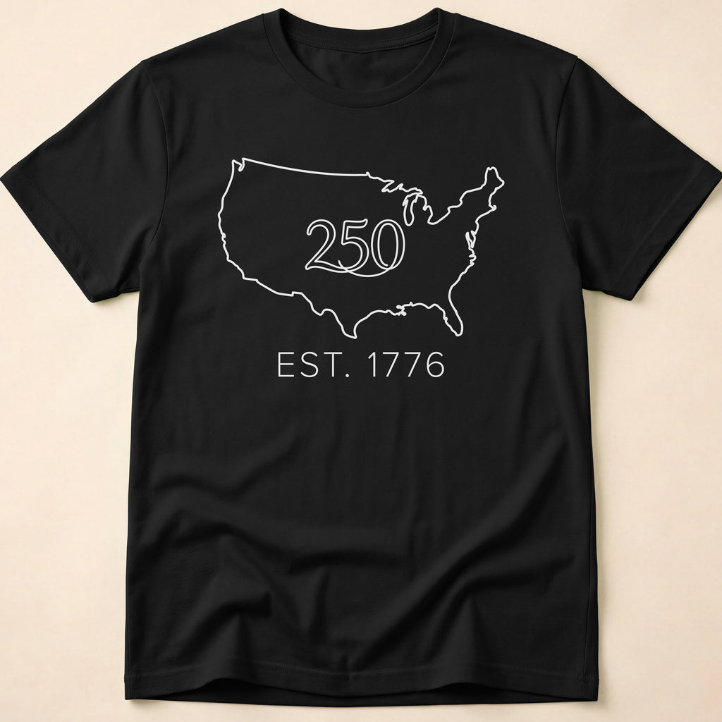 Minimalist USA Map Est. 1776 250th Anniversary T-Shirt