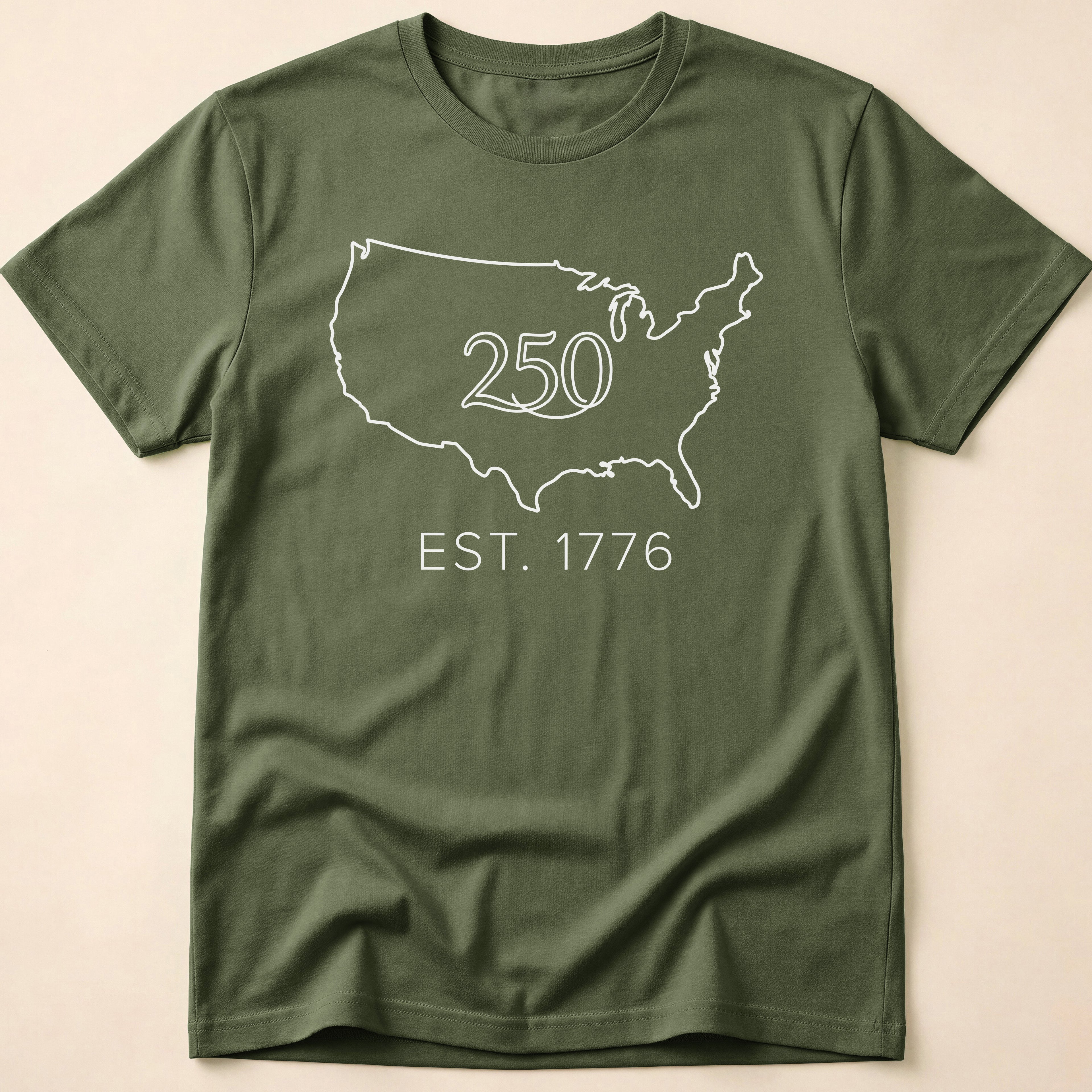 Minimalist USA Map Est. 1776 250th Anniversary T-Shirt