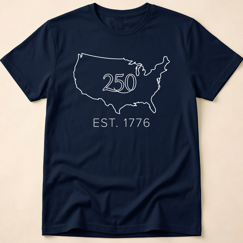 Minimalist USA Map Est. 1776 250th Anniversary T-Shirt