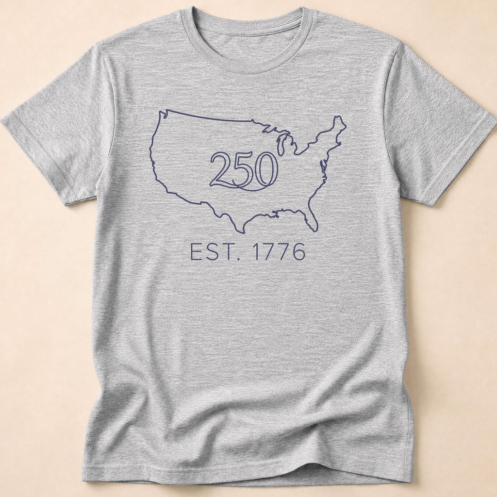 Minimalist USA Map Est. 1776 250th Anniversary T-Shirt