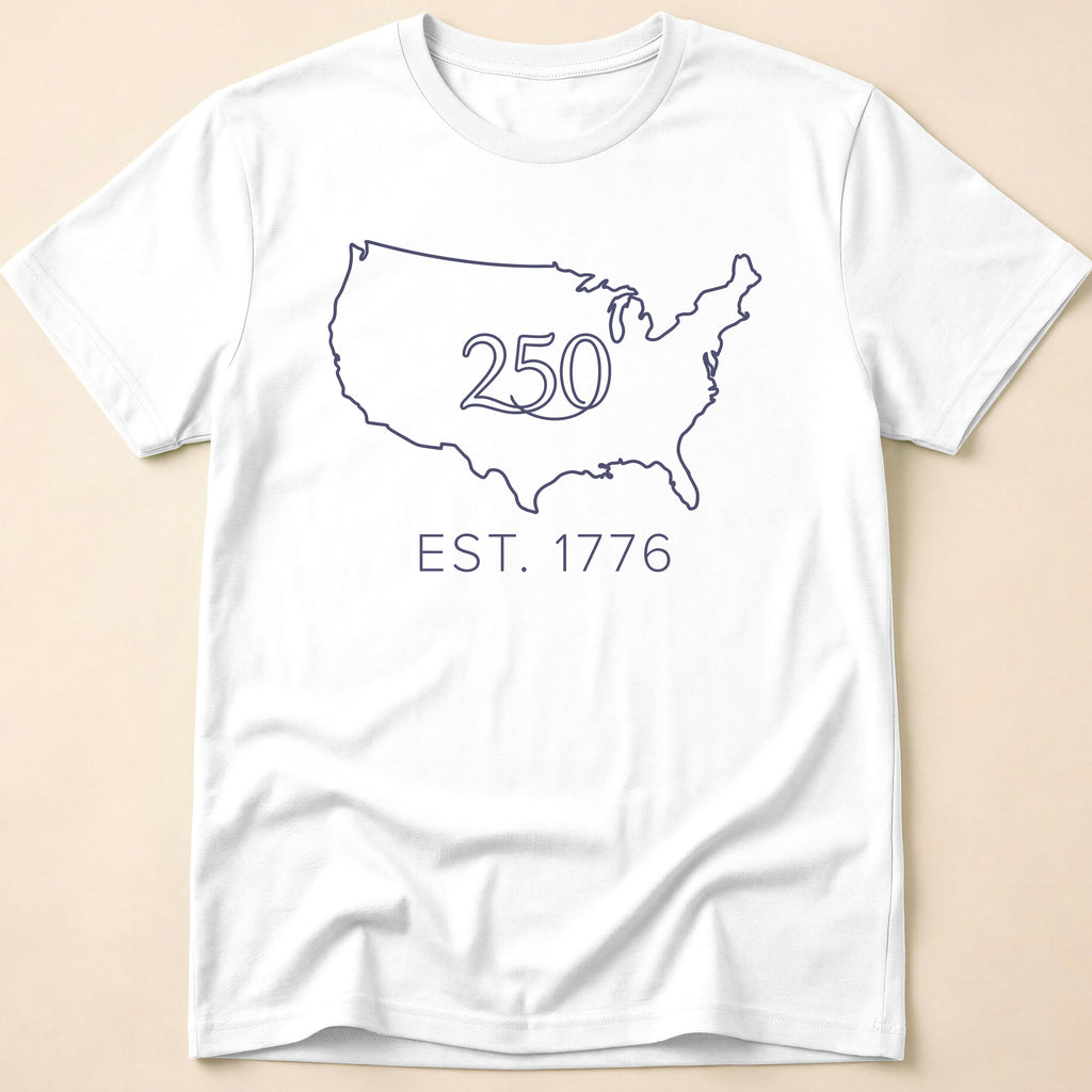 Minimalist USA Map Est. 1776 250th Anniversary T-Shirt