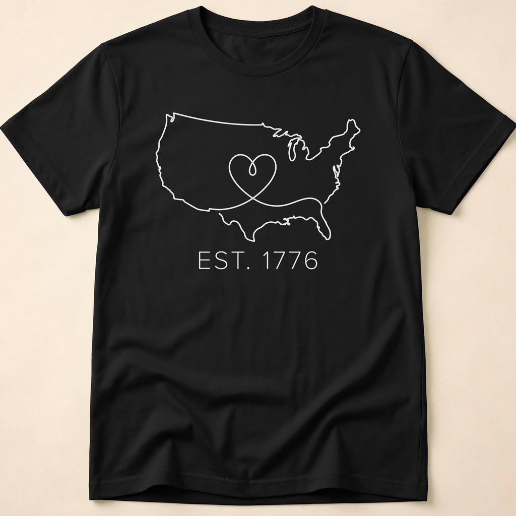 Minimalist USA Heart Map Est. 1776 T-Shirt