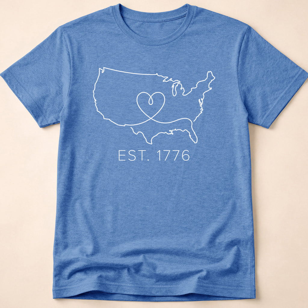 Minimalist USA Heart Map Est. 1776 T-Shirt