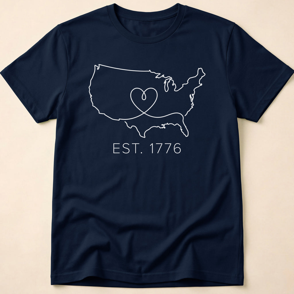 Minimalist USA Heart Map Est. 1776 T-Shirt