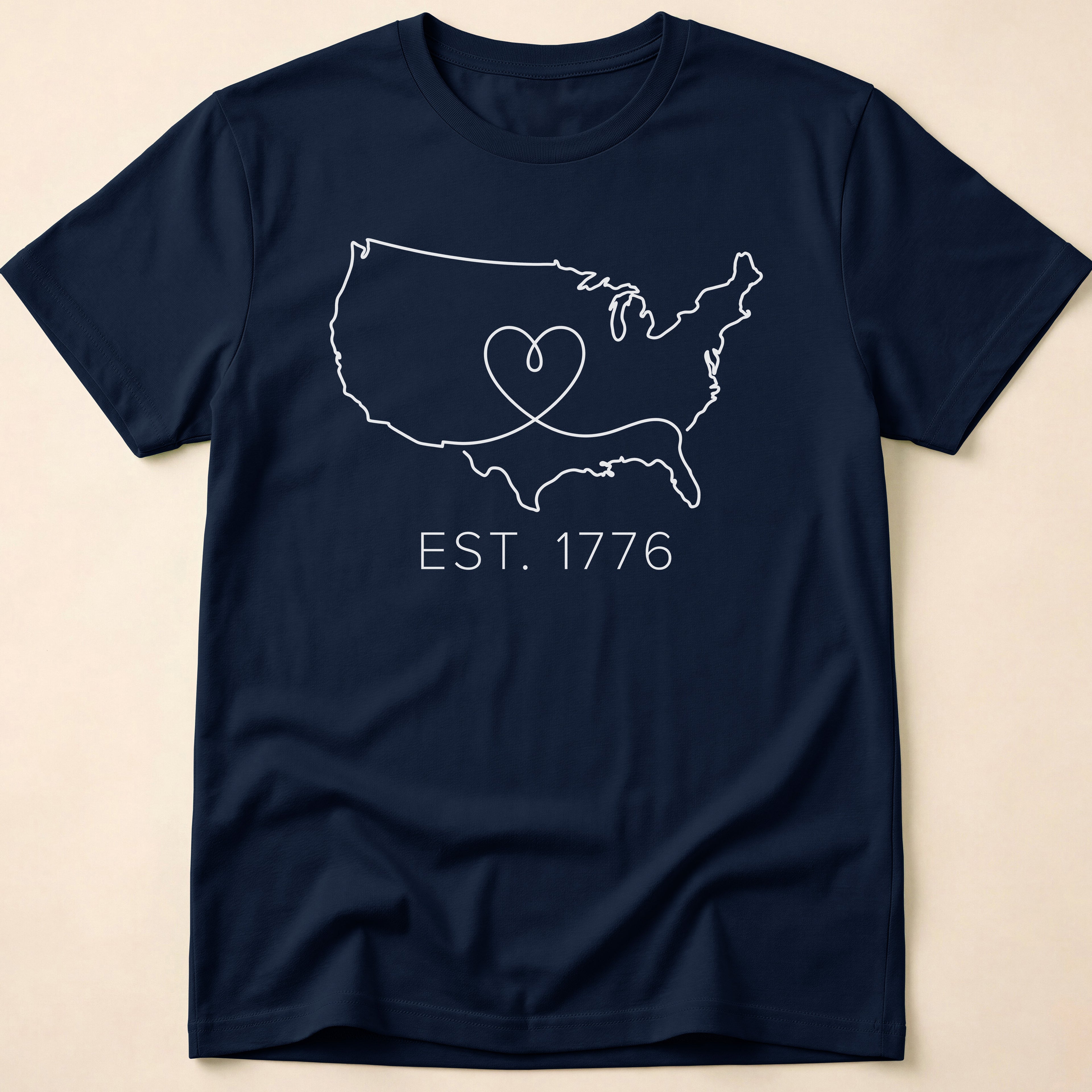 Minimalist USA Heart Map Est. 1776 T-Shirt