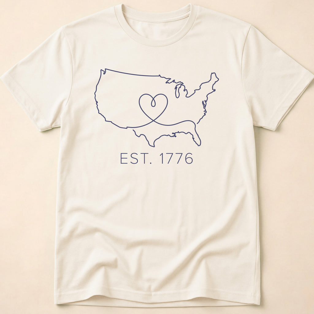 Minimalist USA Heart Map Est. 1776 T-Shirt