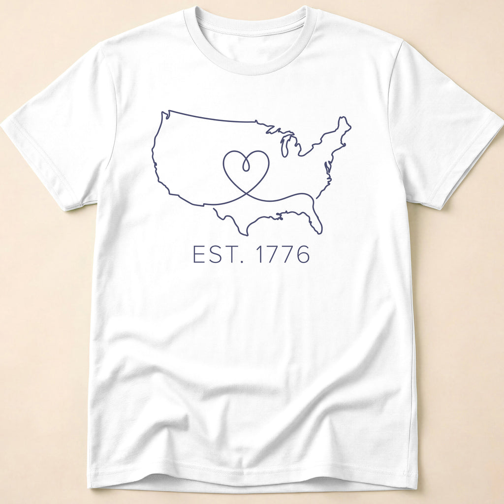 Minimalist USA Heart Map Est. 1776 T-Shirt