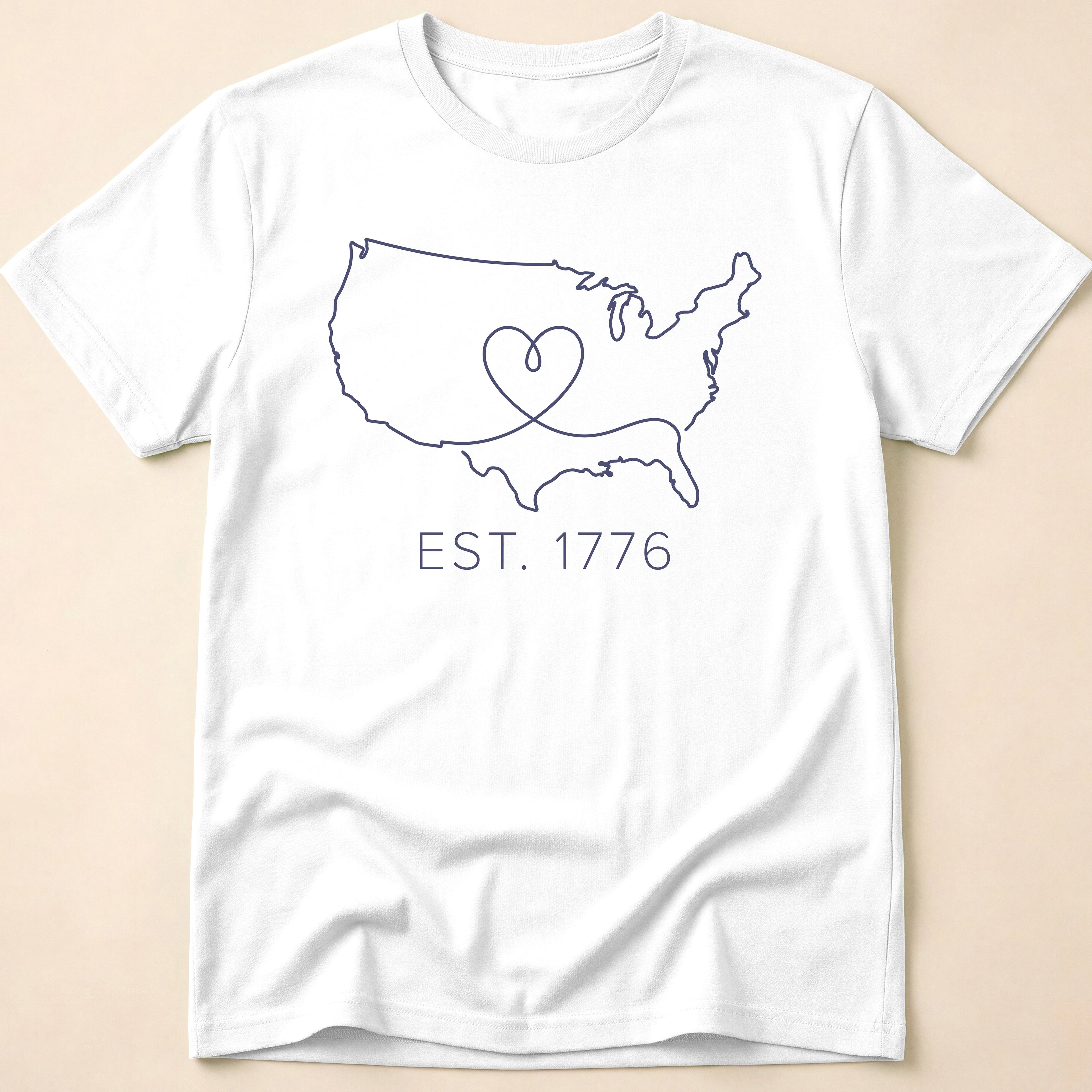 Minimalist USA Heart Map Est. 1776 T-Shirt