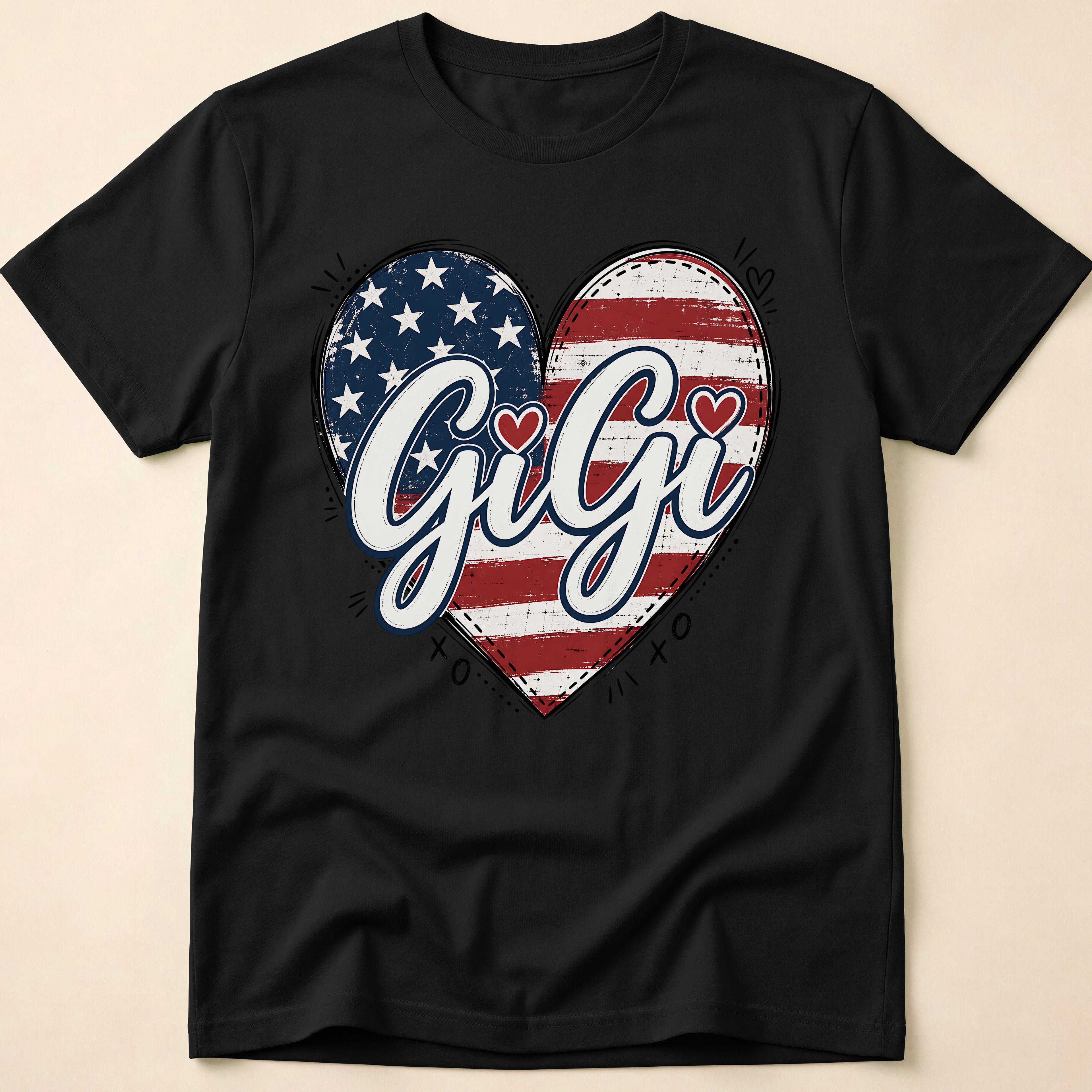 Gigi Distressed American Flag Heart T-Shirt