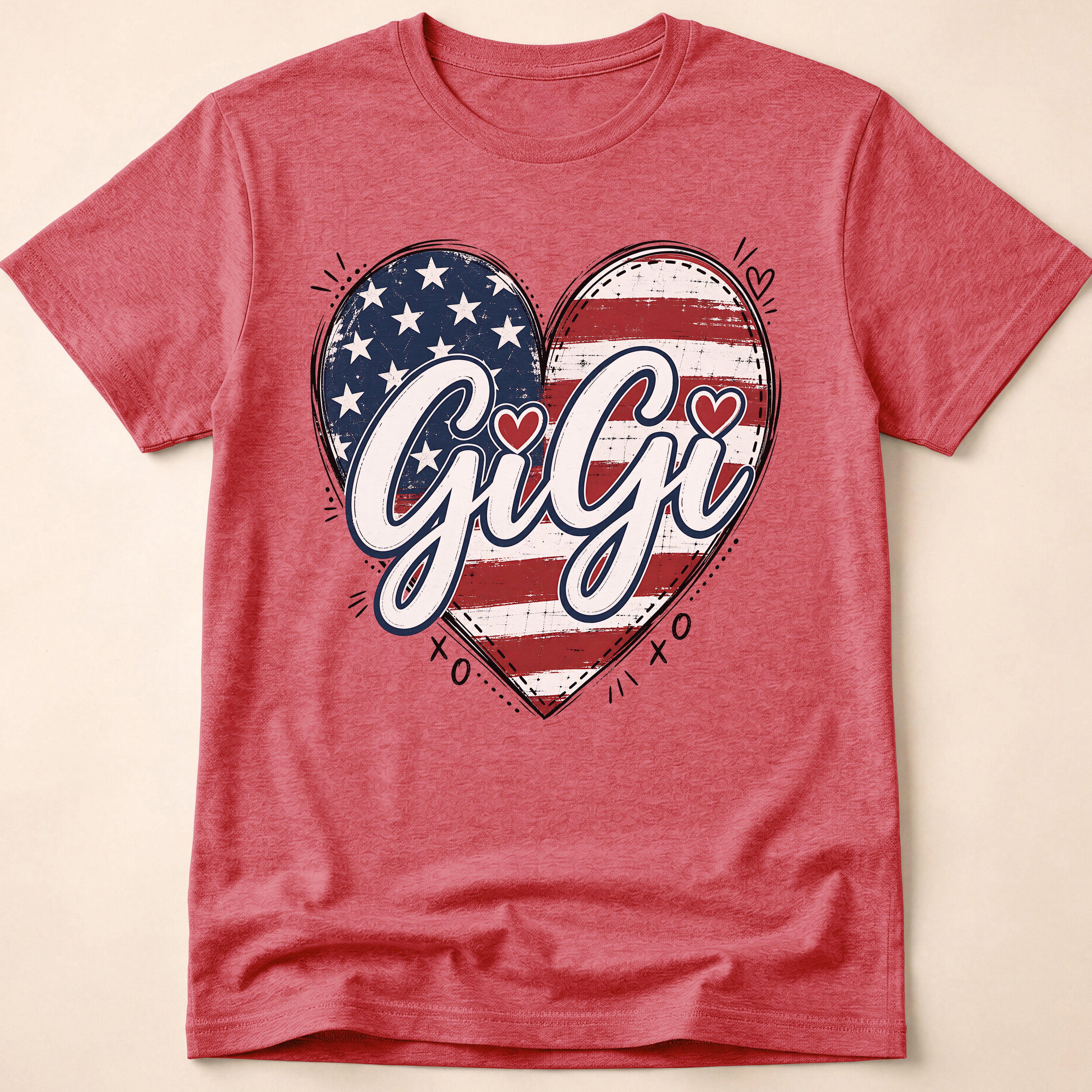 Gigi Distressed American Flag Heart T-Shirt