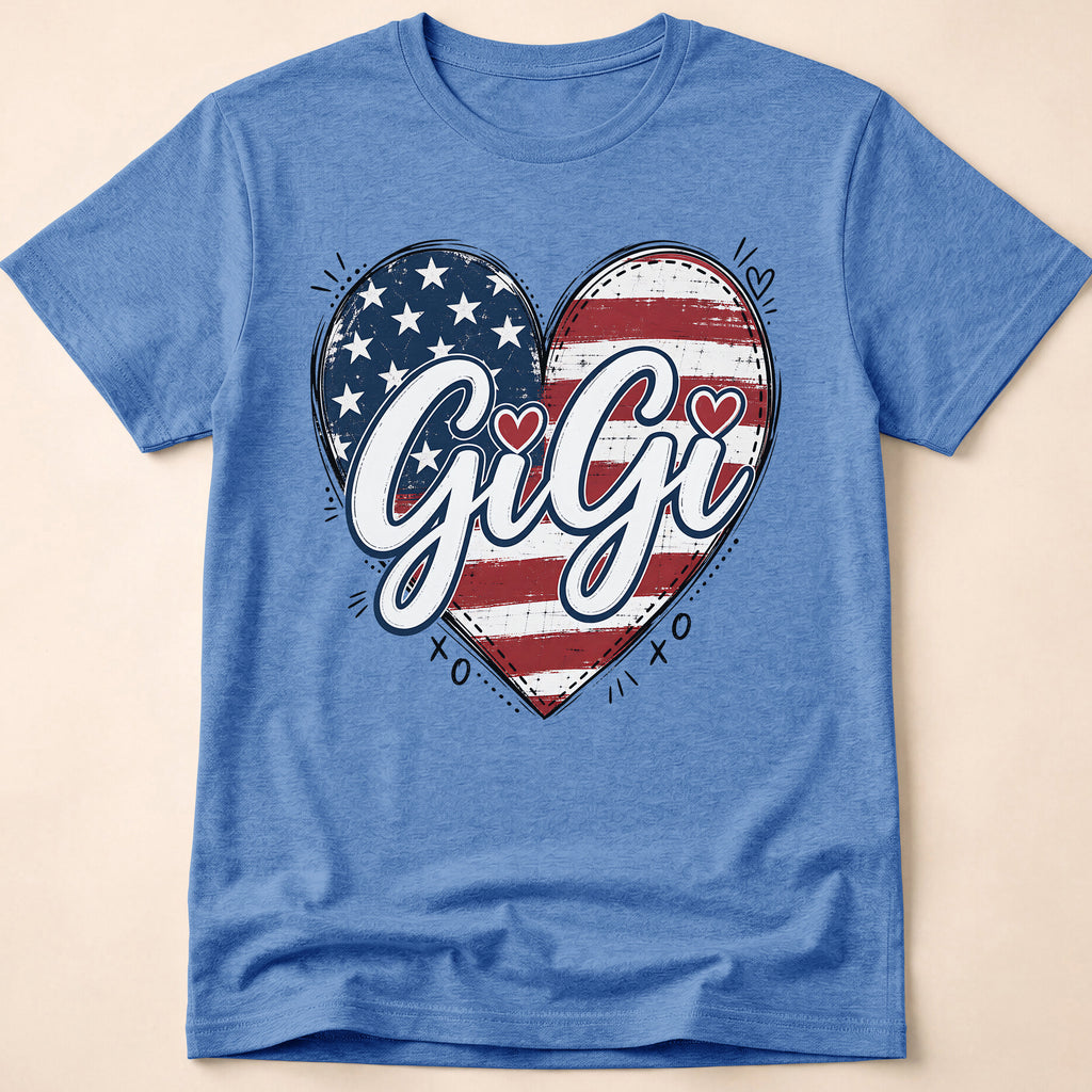 Gigi Distressed American Flag Heart T-Shirt
