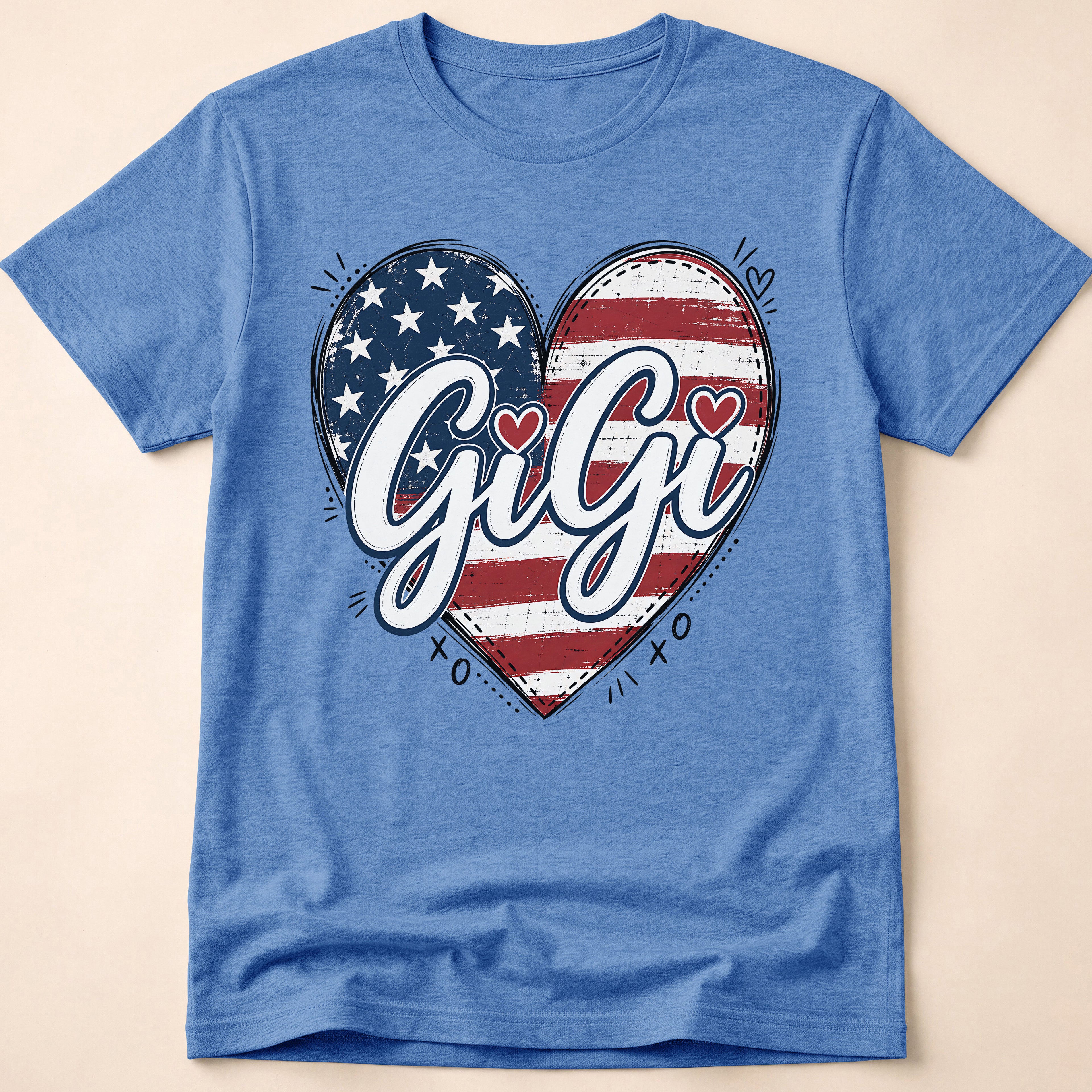 Gigi Distressed American Flag Heart T-Shirt