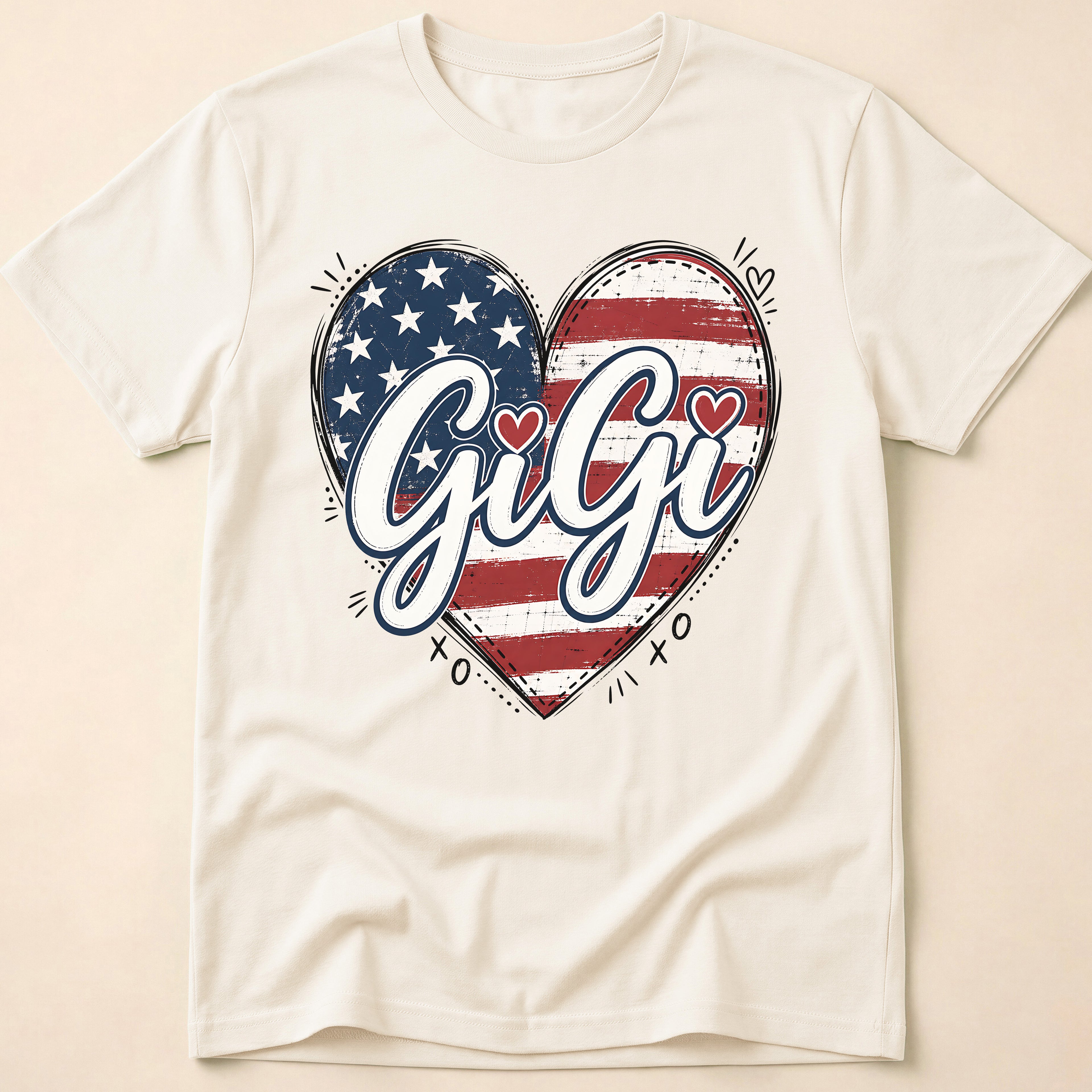 Gigi Distressed American Flag Heart T-Shirt