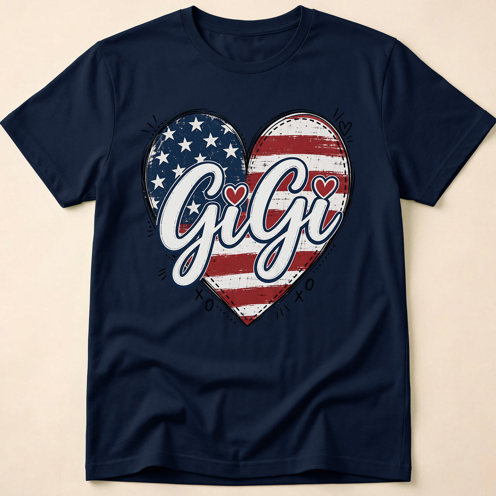 Gigi Distressed American Flag Heart T-Shirt