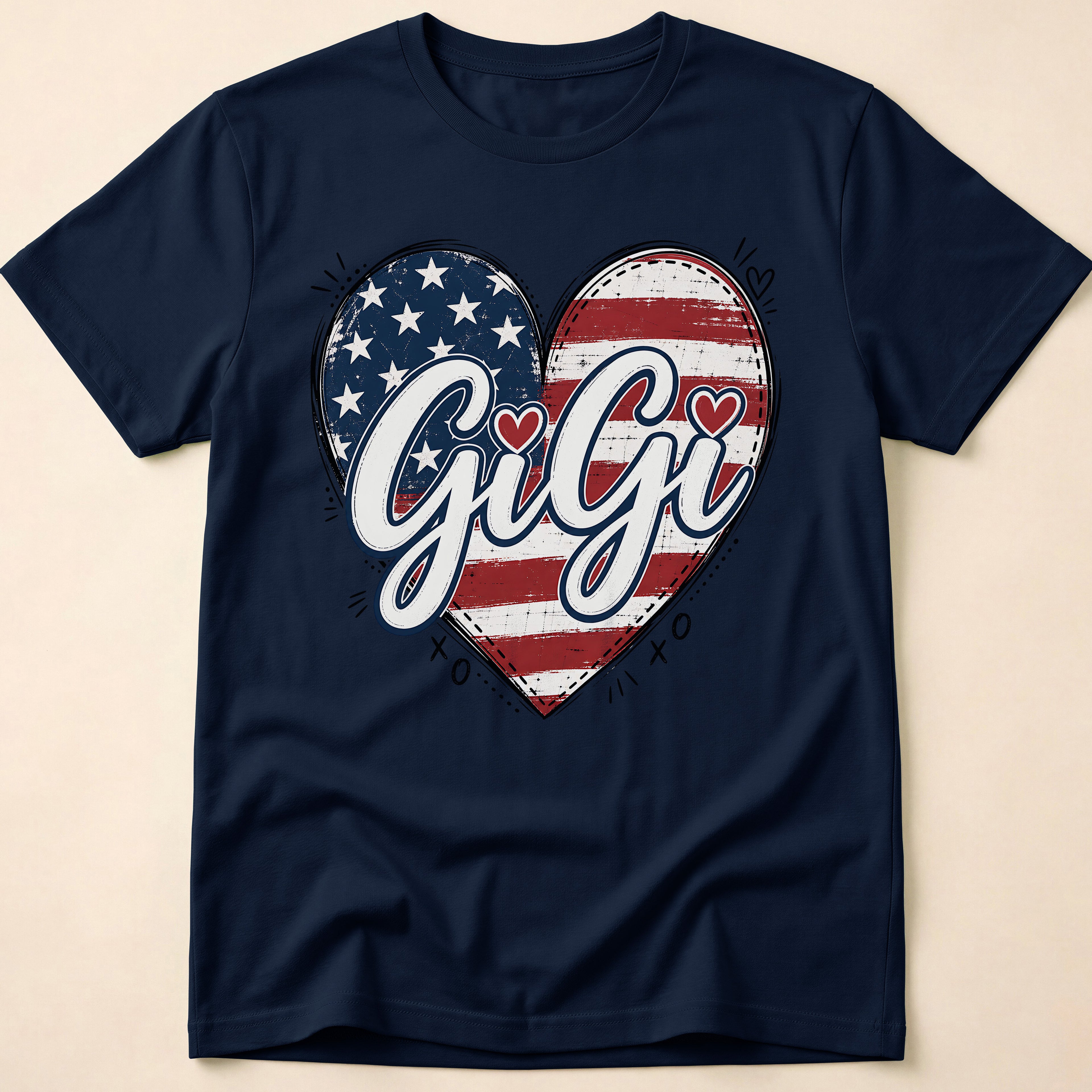 Gigi Distressed American Flag Heart T-Shirt