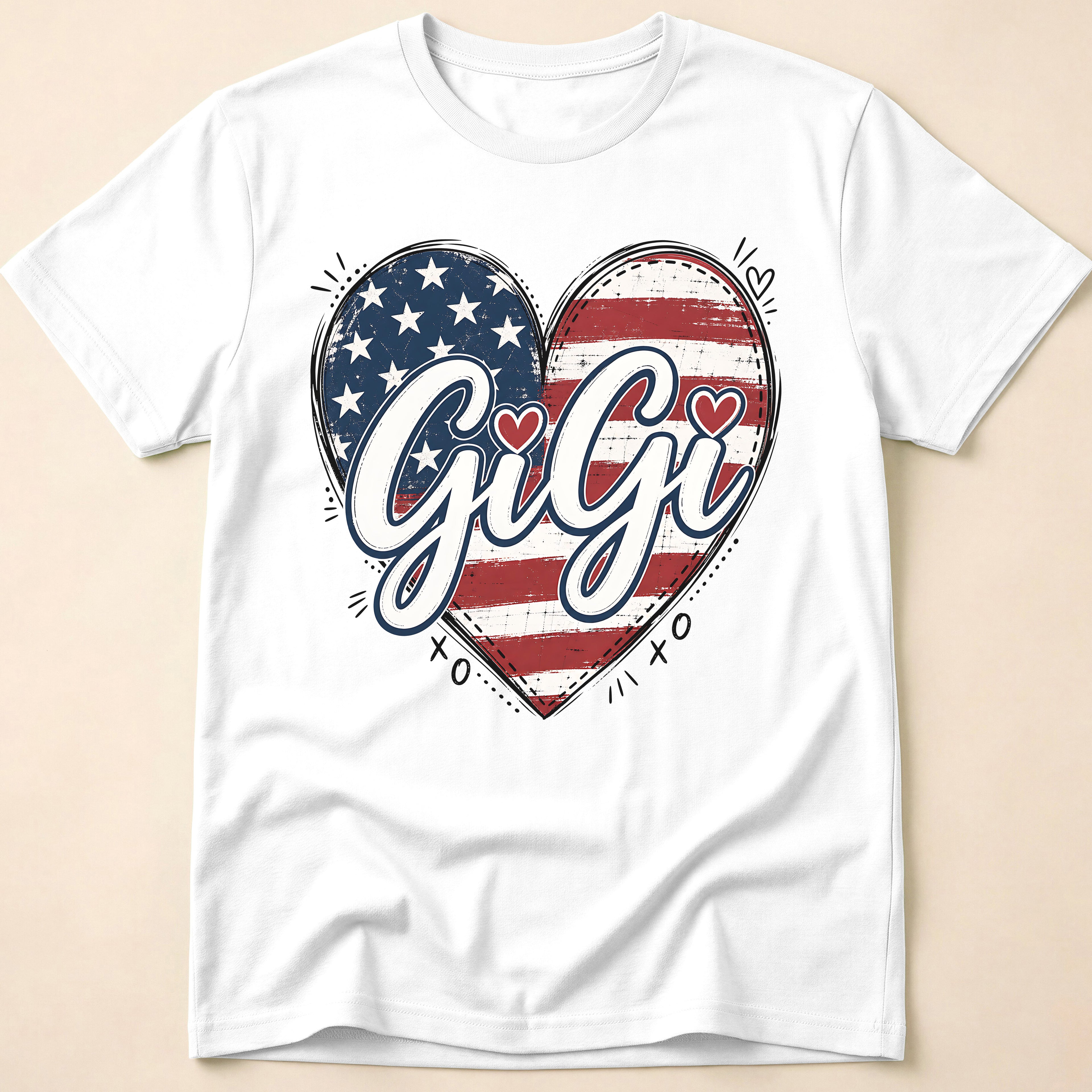 Gigi Distressed American Flag Heart T-Shirt