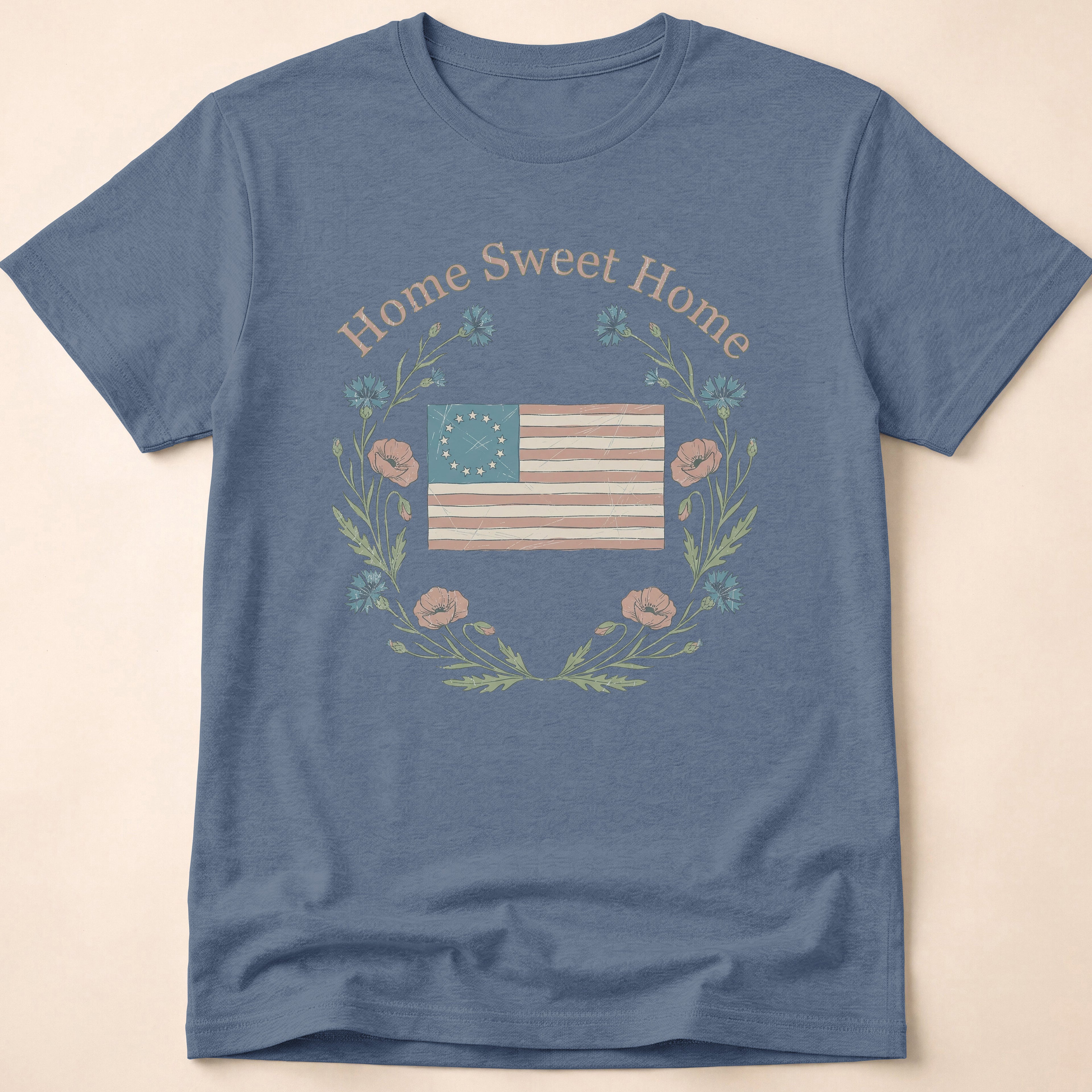 Vintage Floral Home Sweet Home Flag T-Shirt