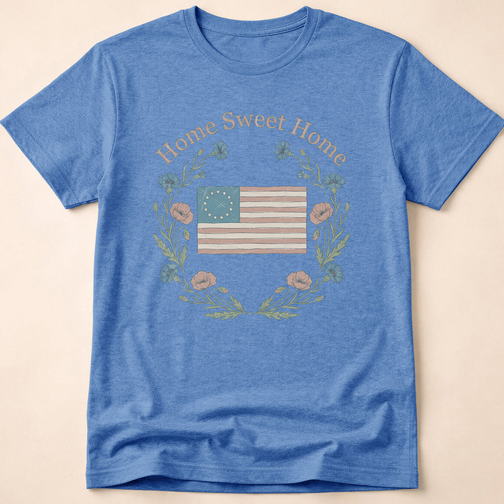 Vintage Floral Home Sweet Home Flag T-Shirt