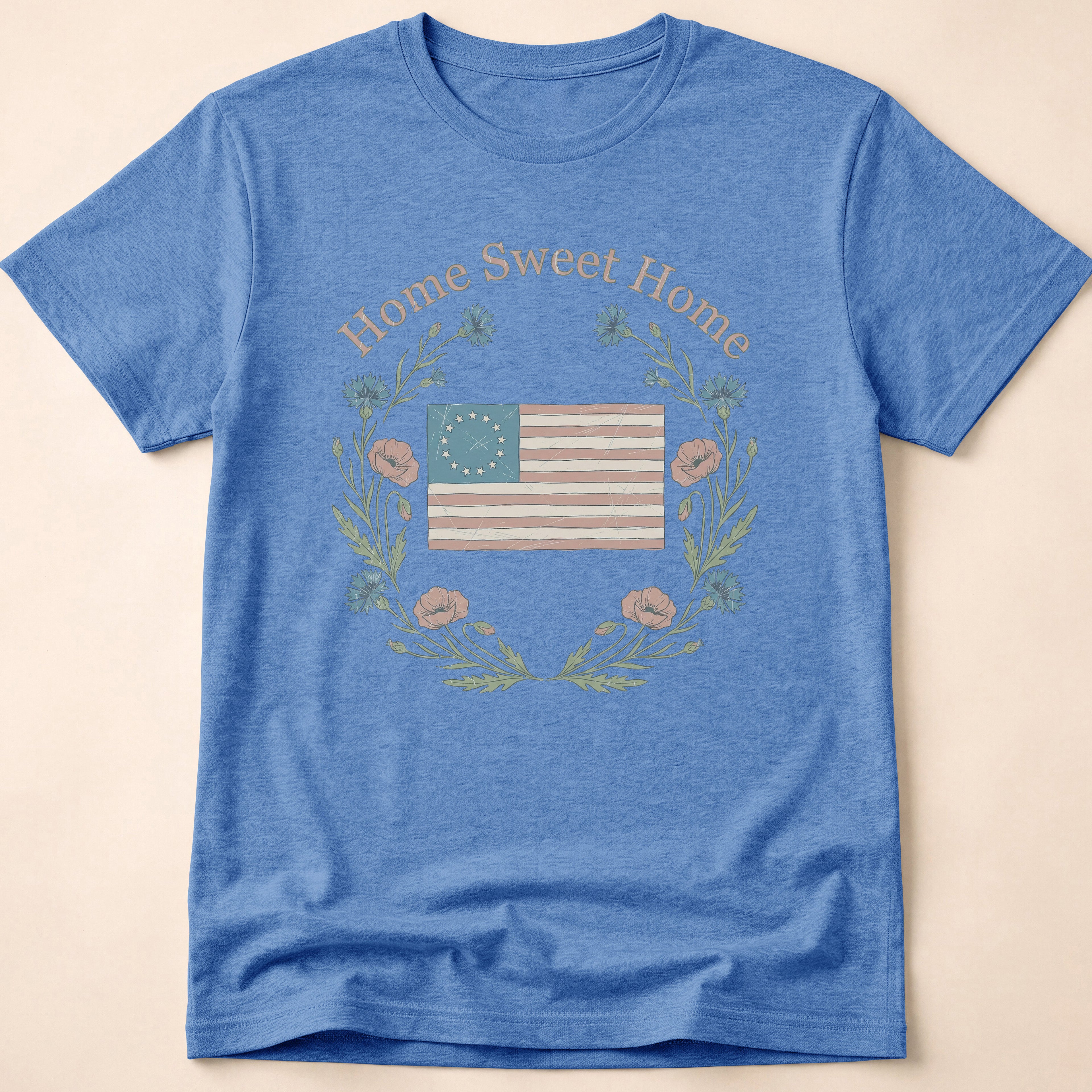 Vintage Floral Home Sweet Home Flag T-Shirt