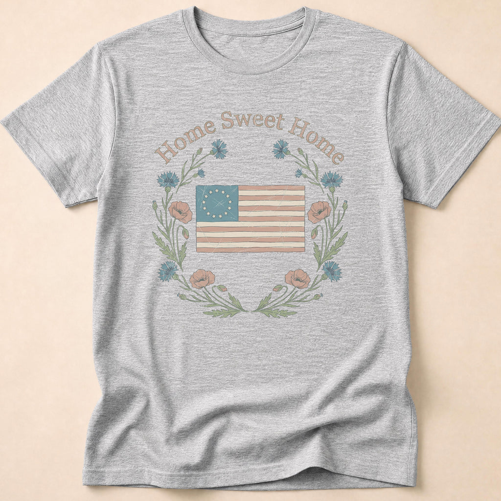 Vintage Floral Home Sweet Home Flag T-Shirt
