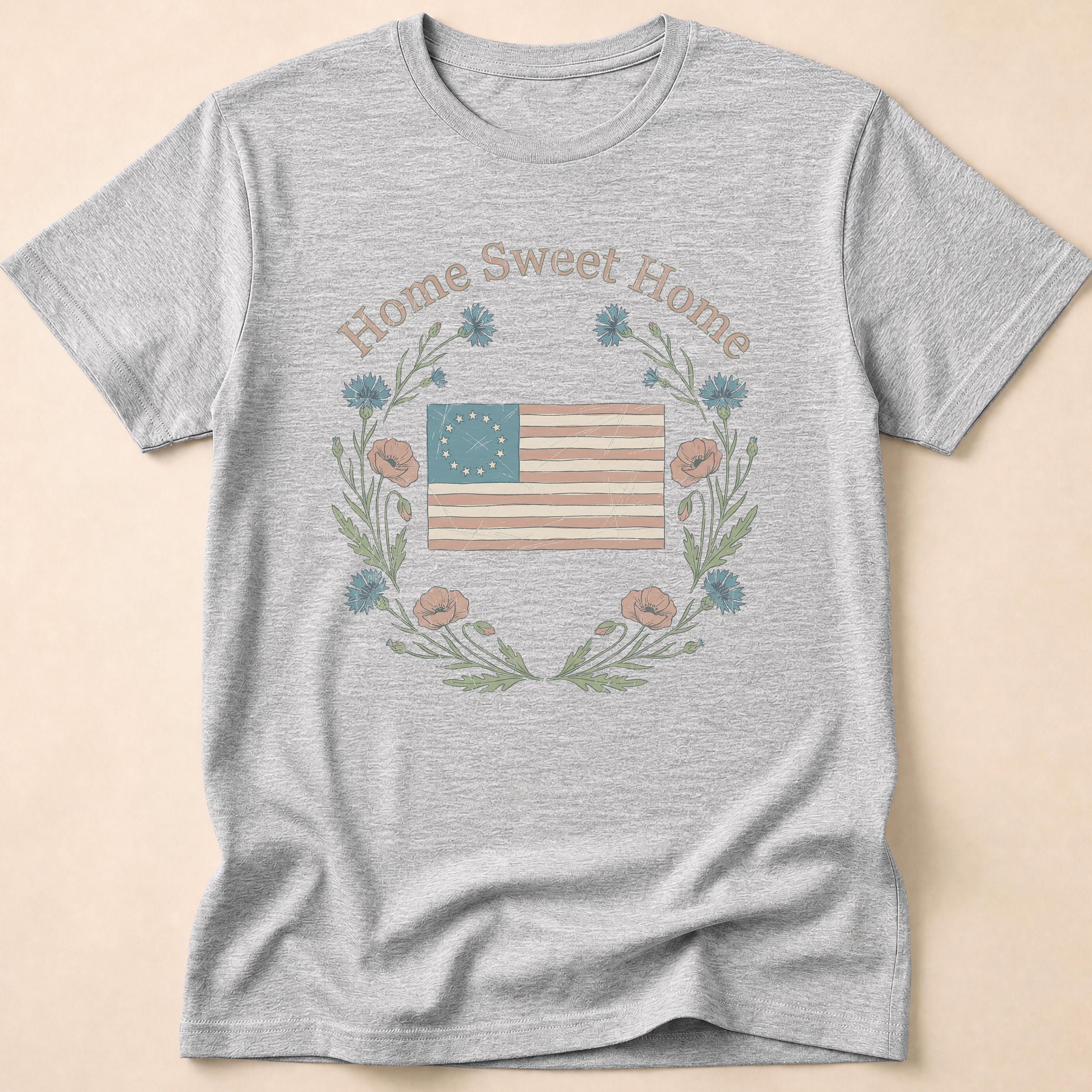 Vintage Floral Home Sweet Home Flag T-Shirt