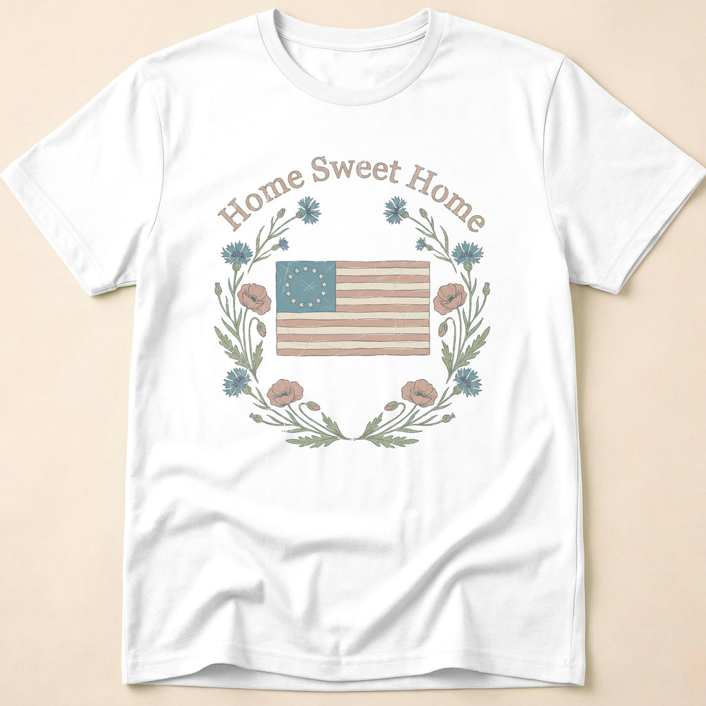 Vintage Floral Home Sweet Home Flag T-Shirt