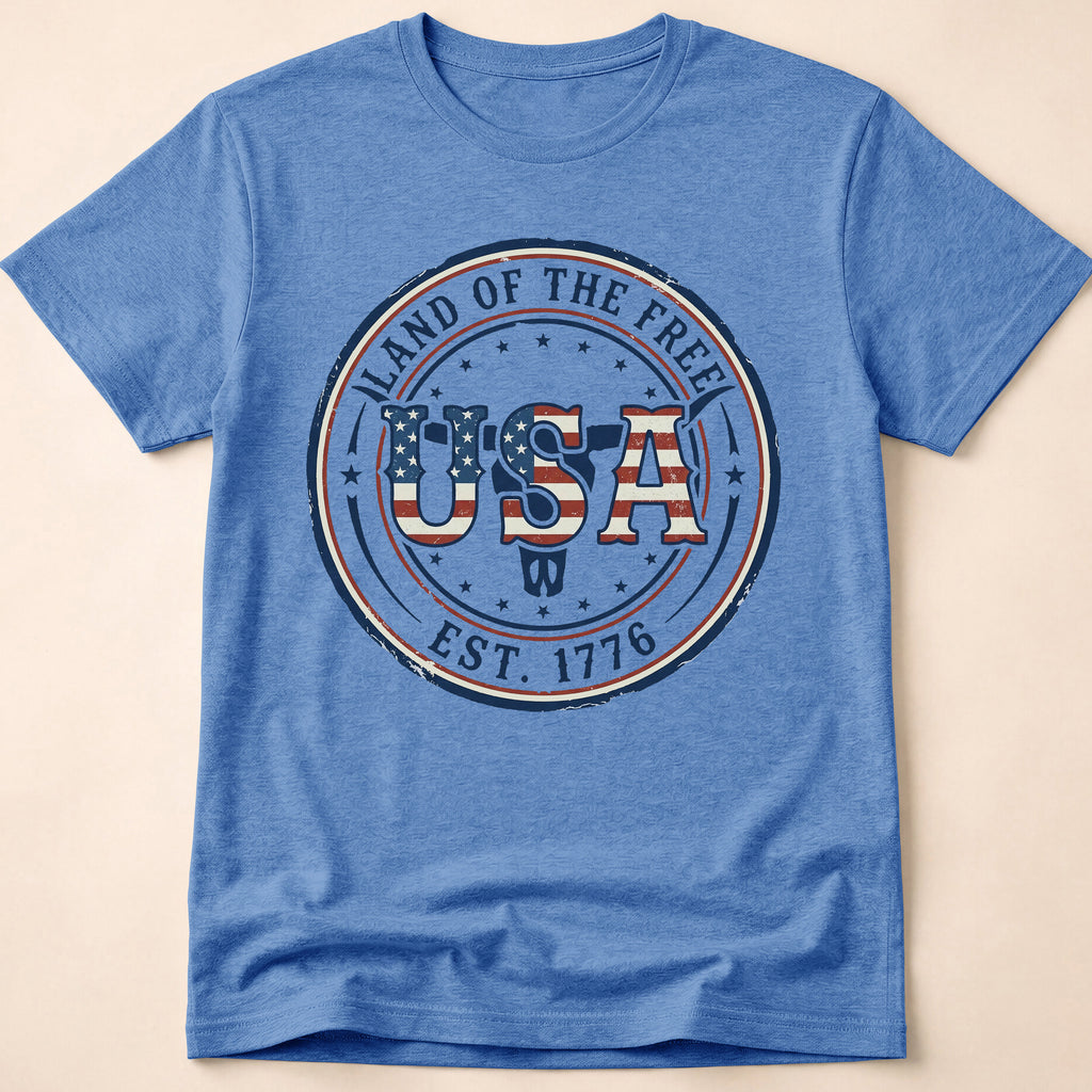 Western Longhorn Land Of The Free USA T-Shirt