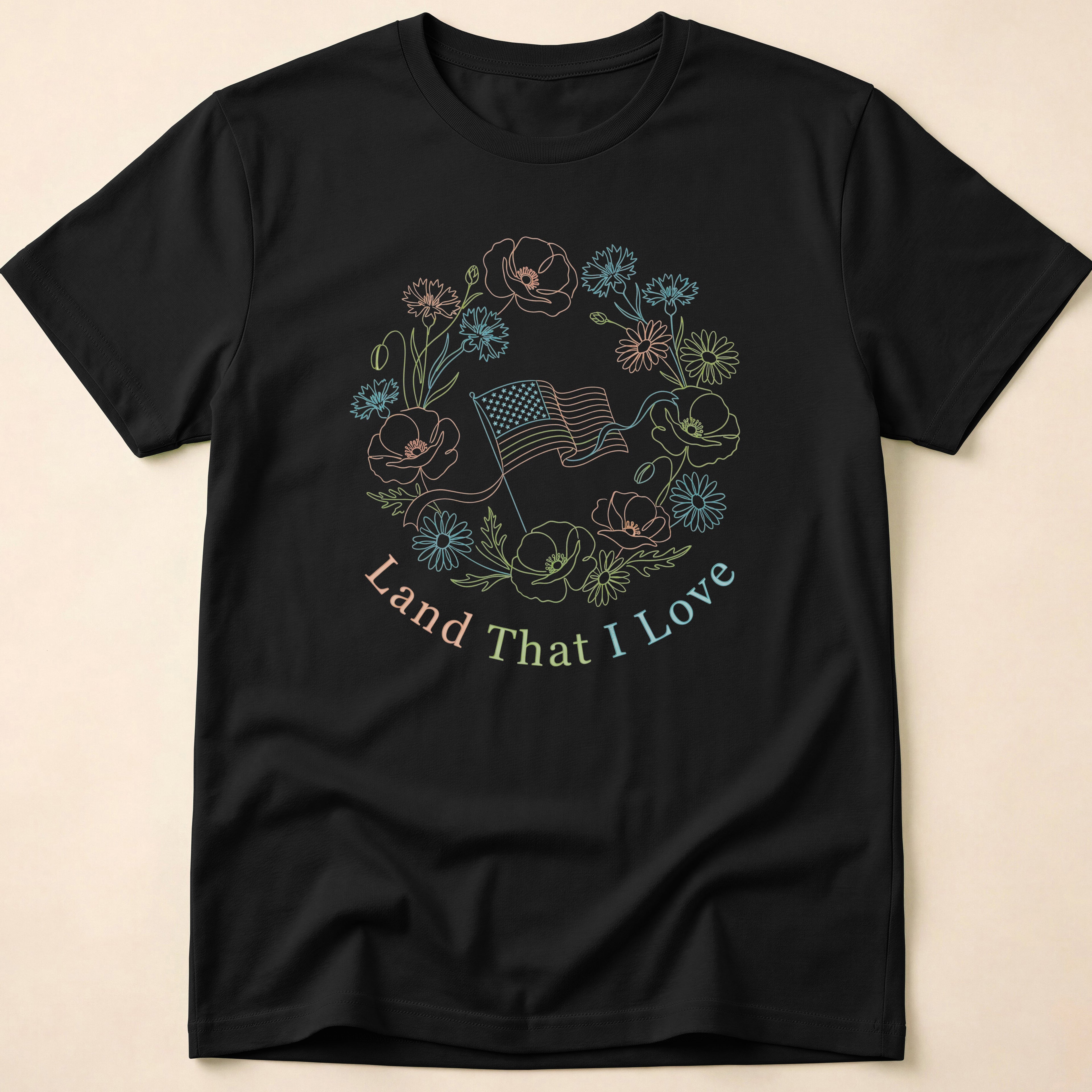 Land That I Love Floral Line Art T-Shirt
