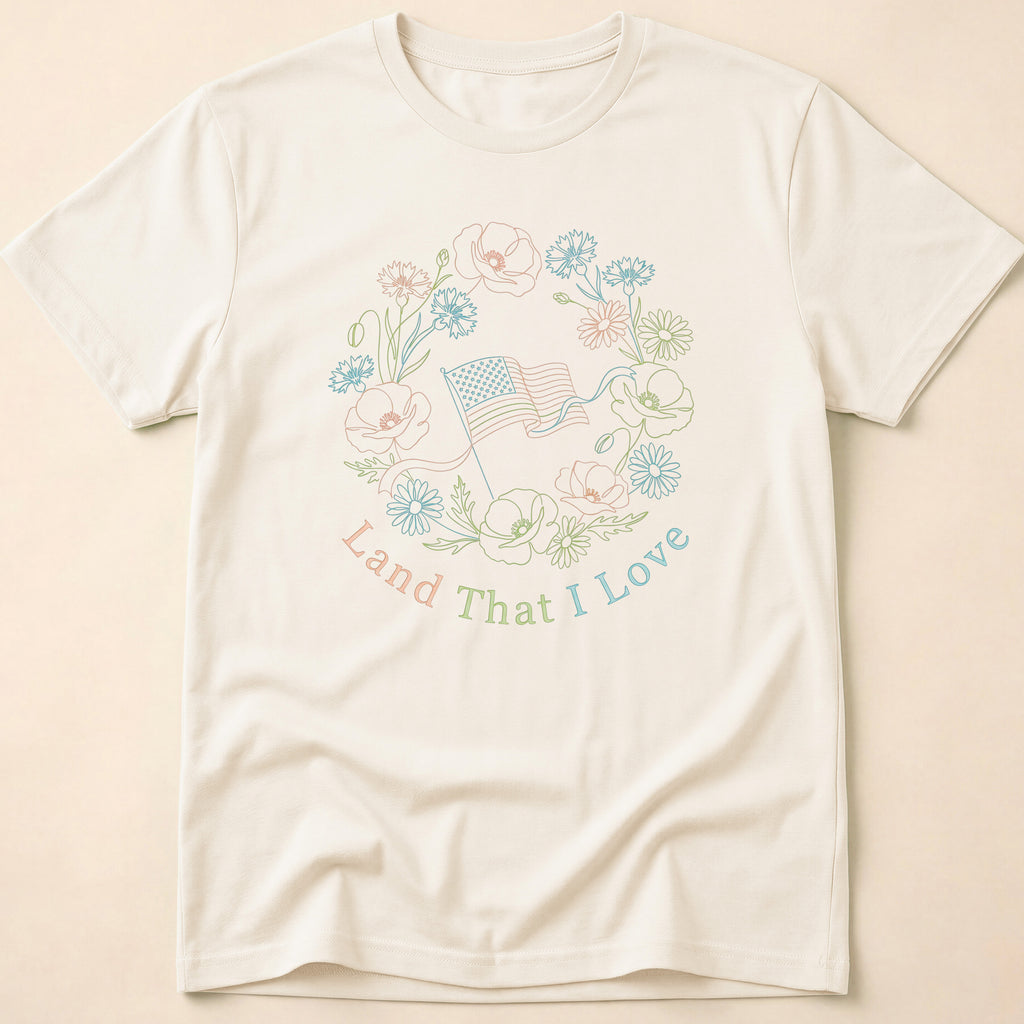 Land That I Love Floral Line Art T-Shirt