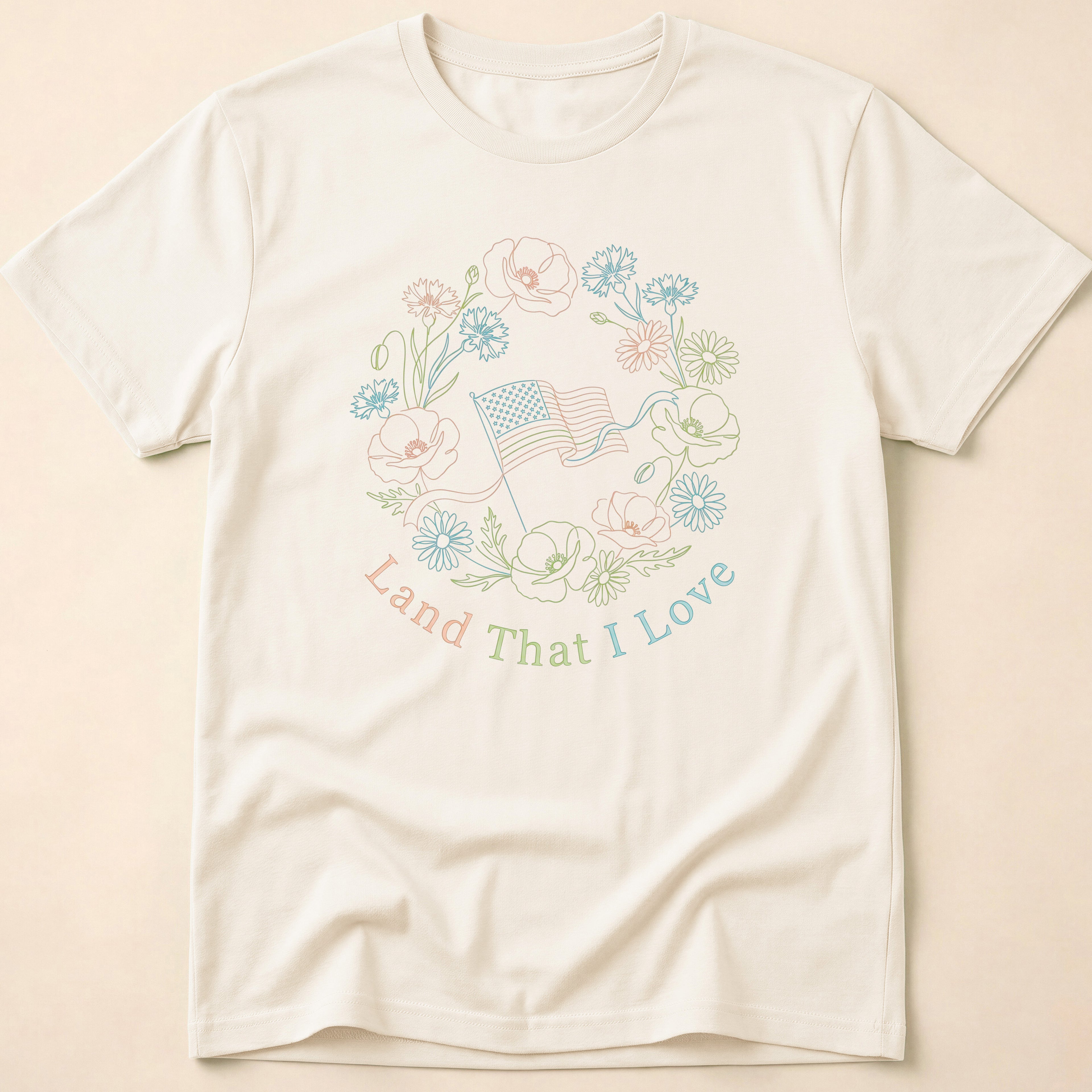 Land That I Love Floral Line Art T-Shirt