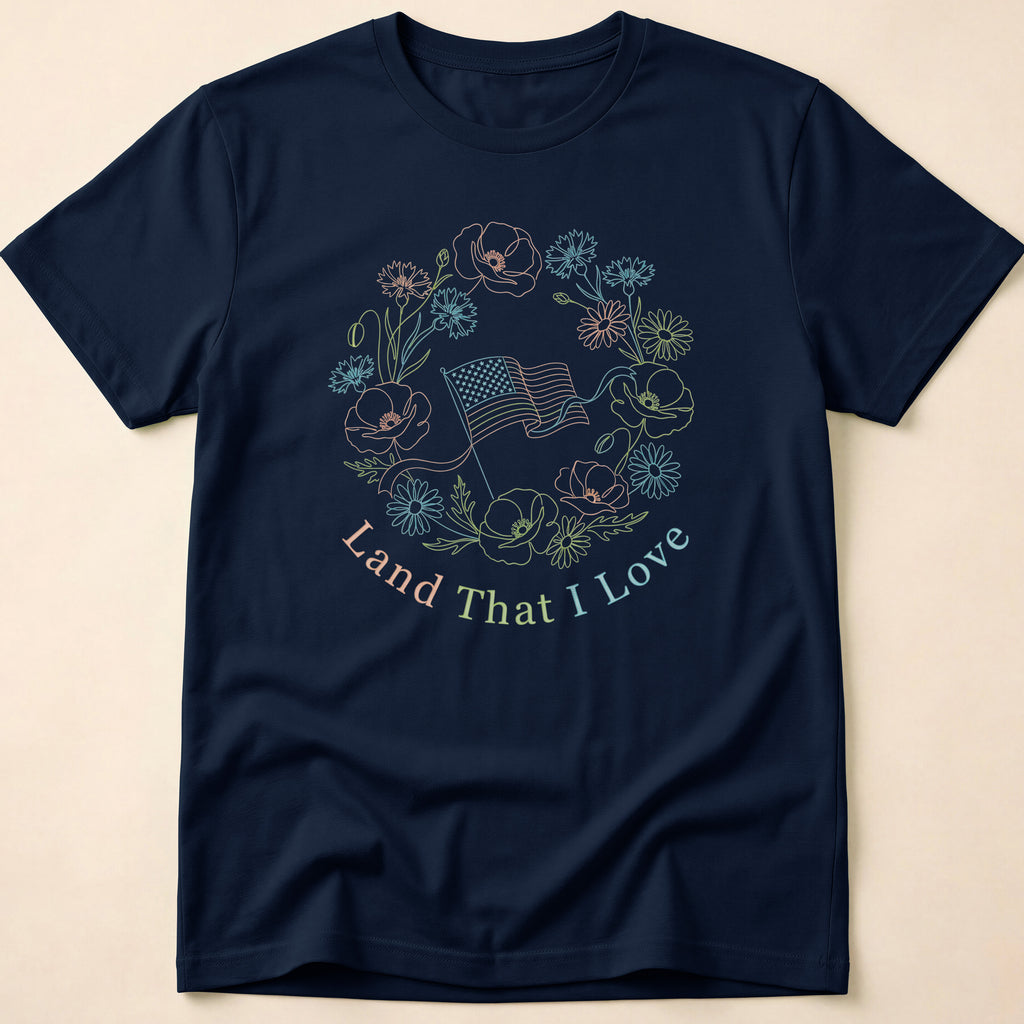 Land That I Love Floral Line Art T-Shirt