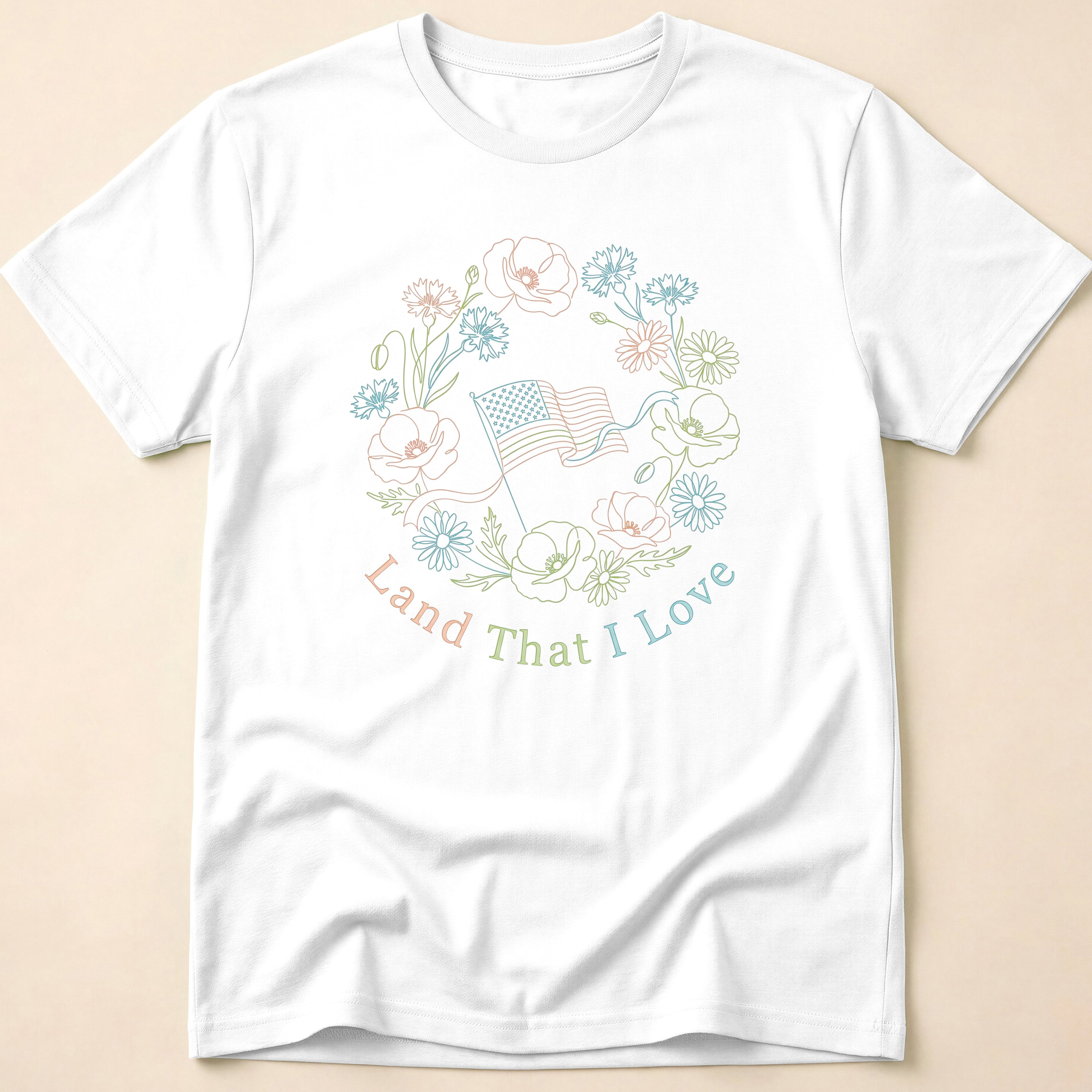Land That I Love Floral Line Art T-Shirt