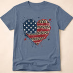 Distressed Leopard Print Heart USA Flag T-Shirt