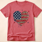 Distressed Leopard Print Heart USA Flag T-Shirt