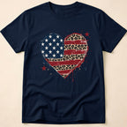 Distressed Leopard Print Heart USA Flag T-Shirt
