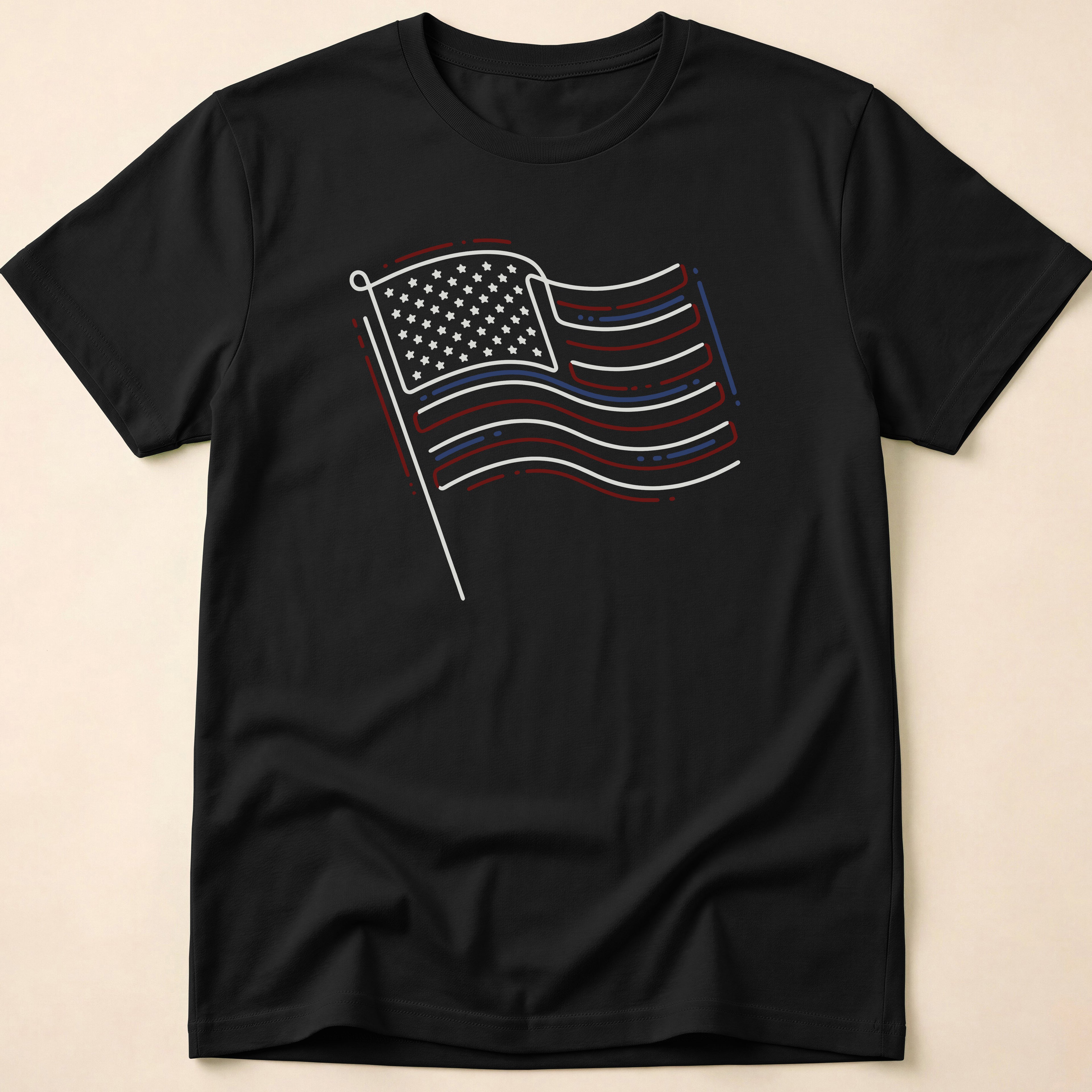 Minimalist Sketched Line Art American Flag T-Shirt