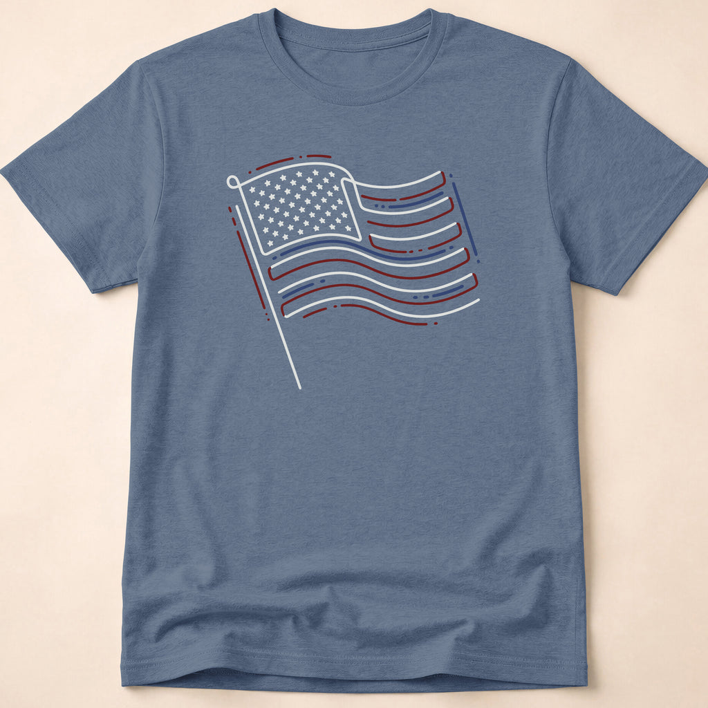 Minimalist Sketched Line Art American Flag T-Shirt