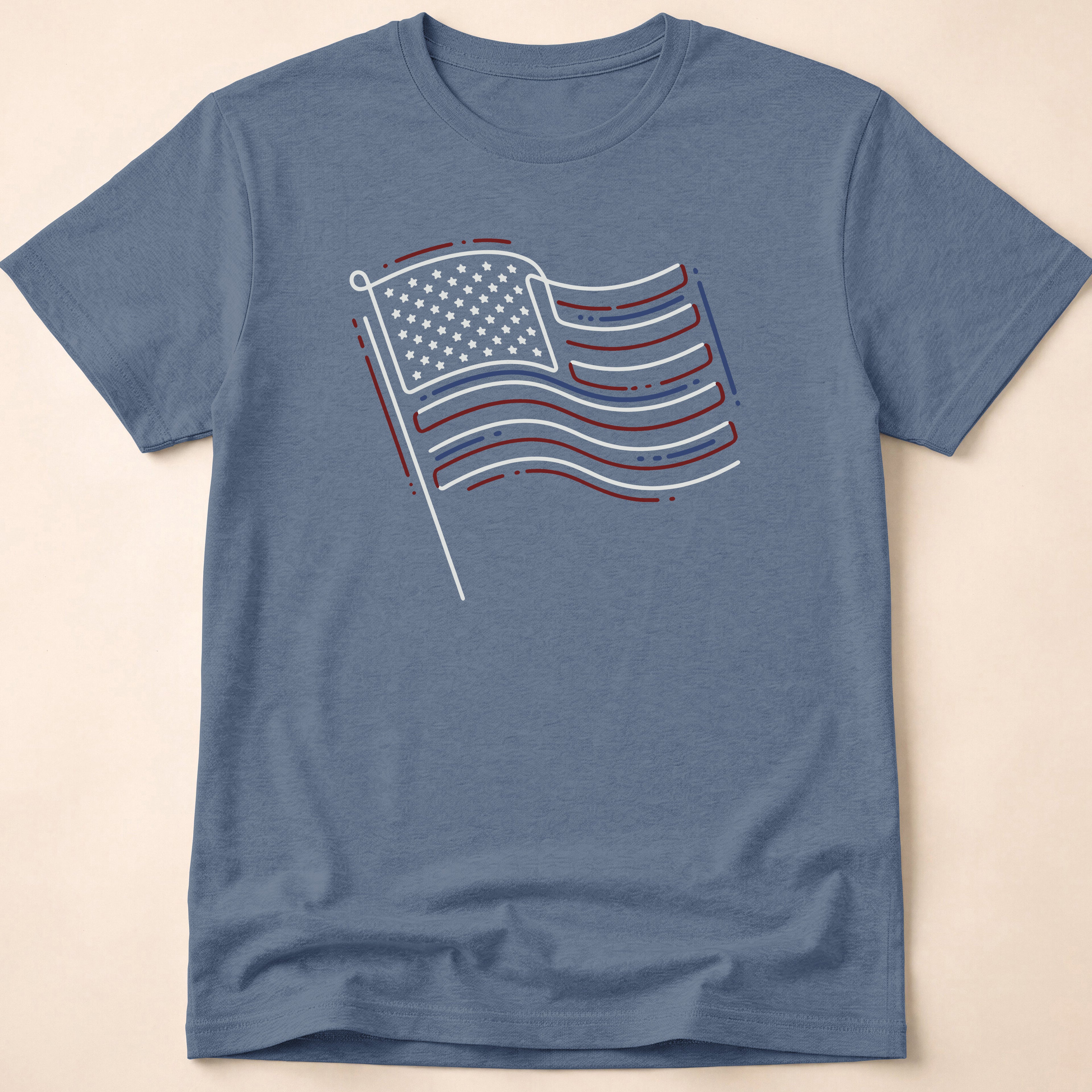 Minimalist Sketched Line Art American Flag T-Shirt