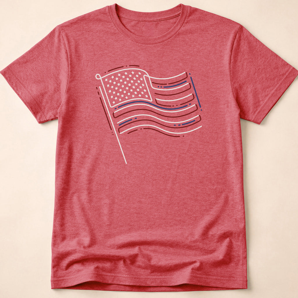 Minimalist Sketched Line Art American Flag T-Shirt