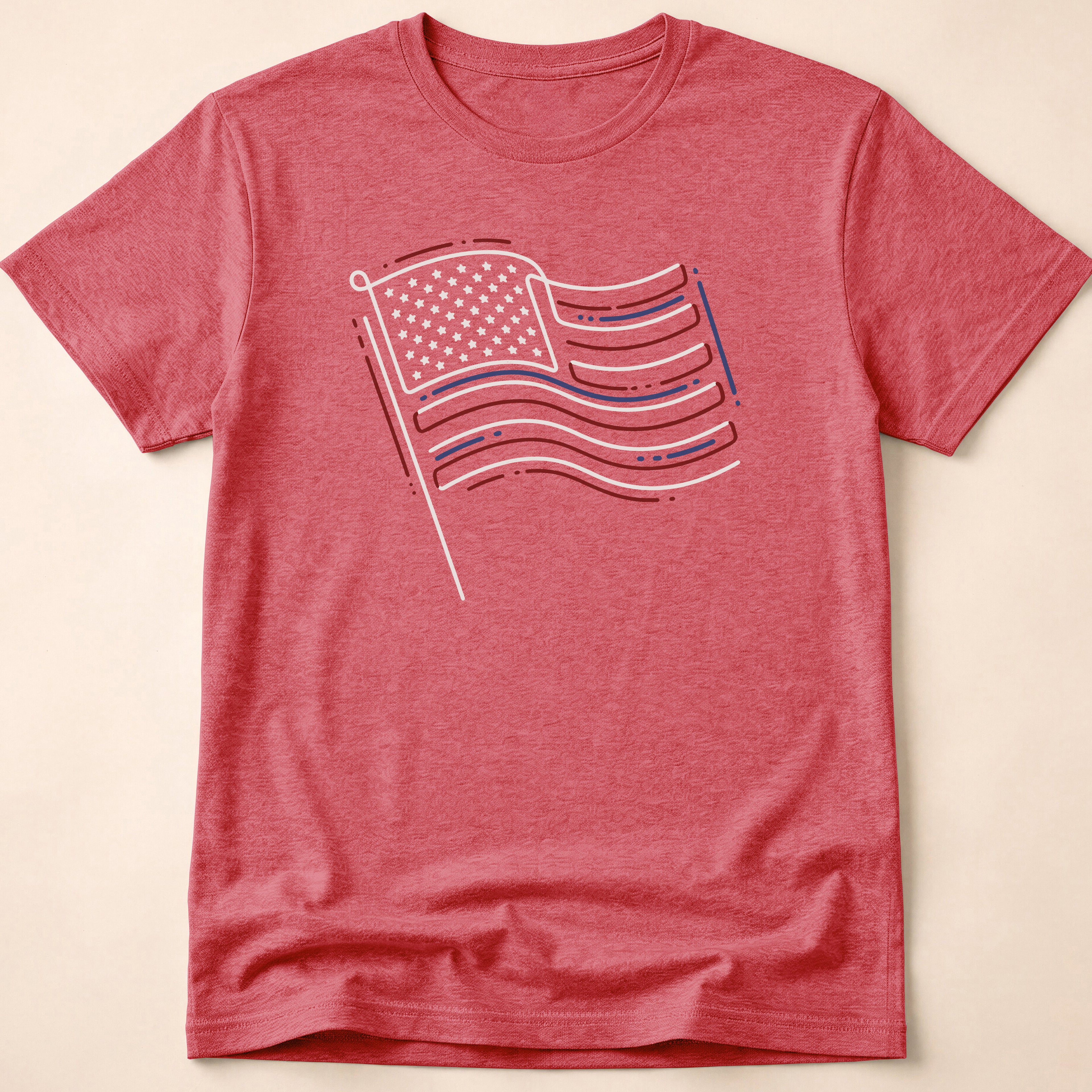 Minimalist Sketched Line Art American Flag T-Shirt