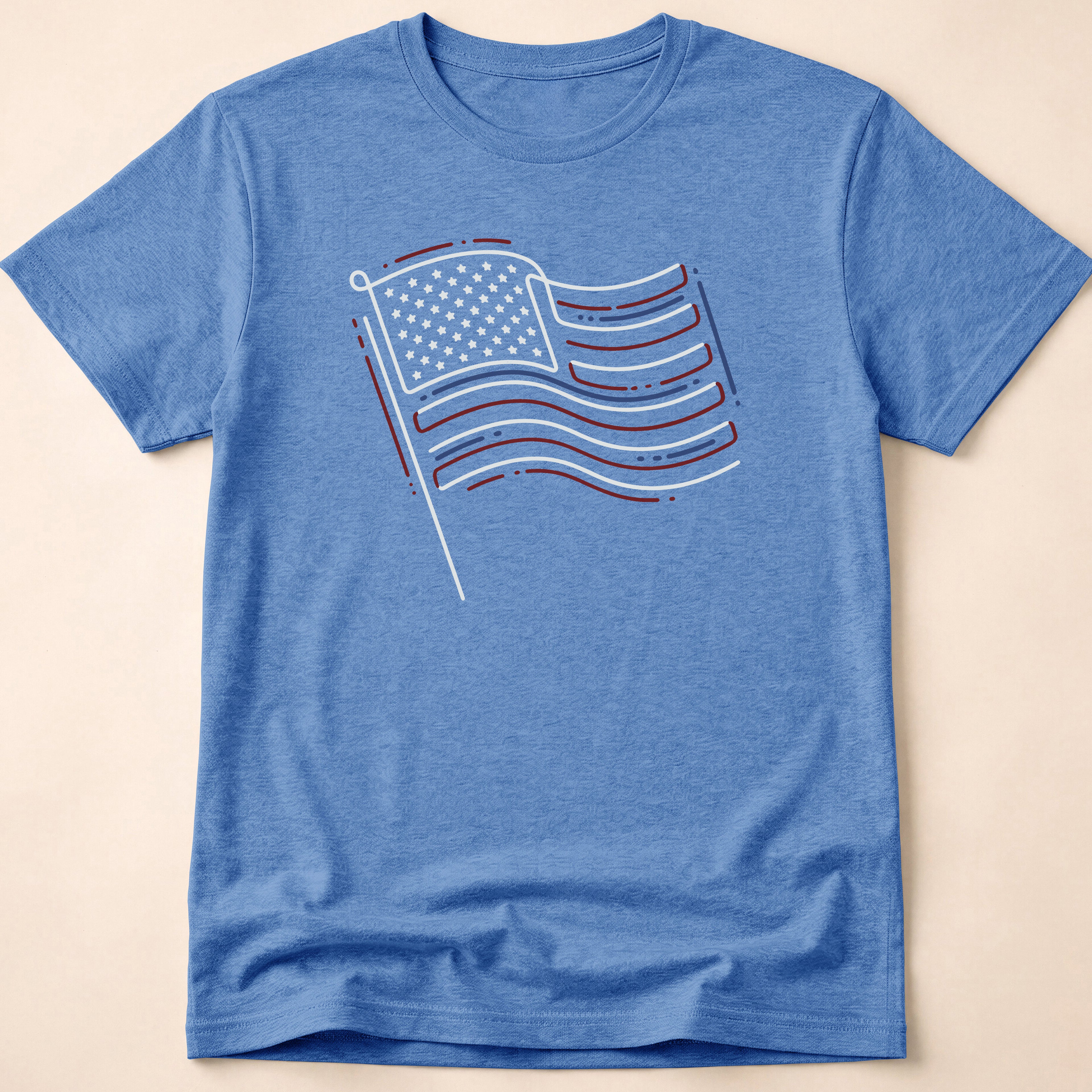 Minimalist Sketched Line Art American Flag T-Shirt