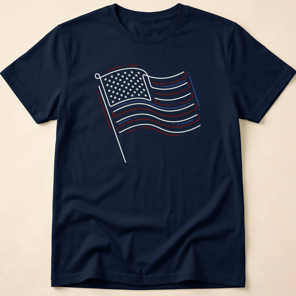 Minimalist Sketched Line Art American Flag T-Shirt