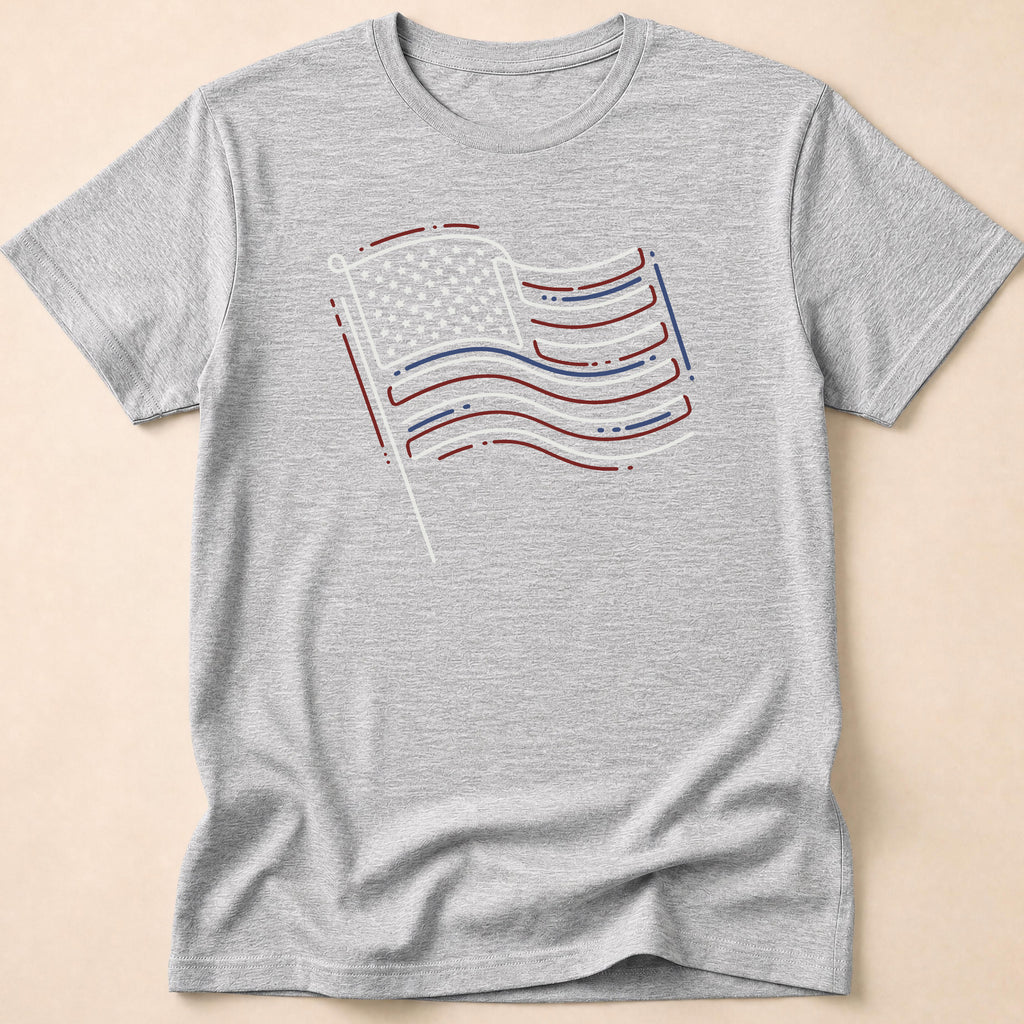 Minimalist Sketched Line Art American Flag T-Shirt
